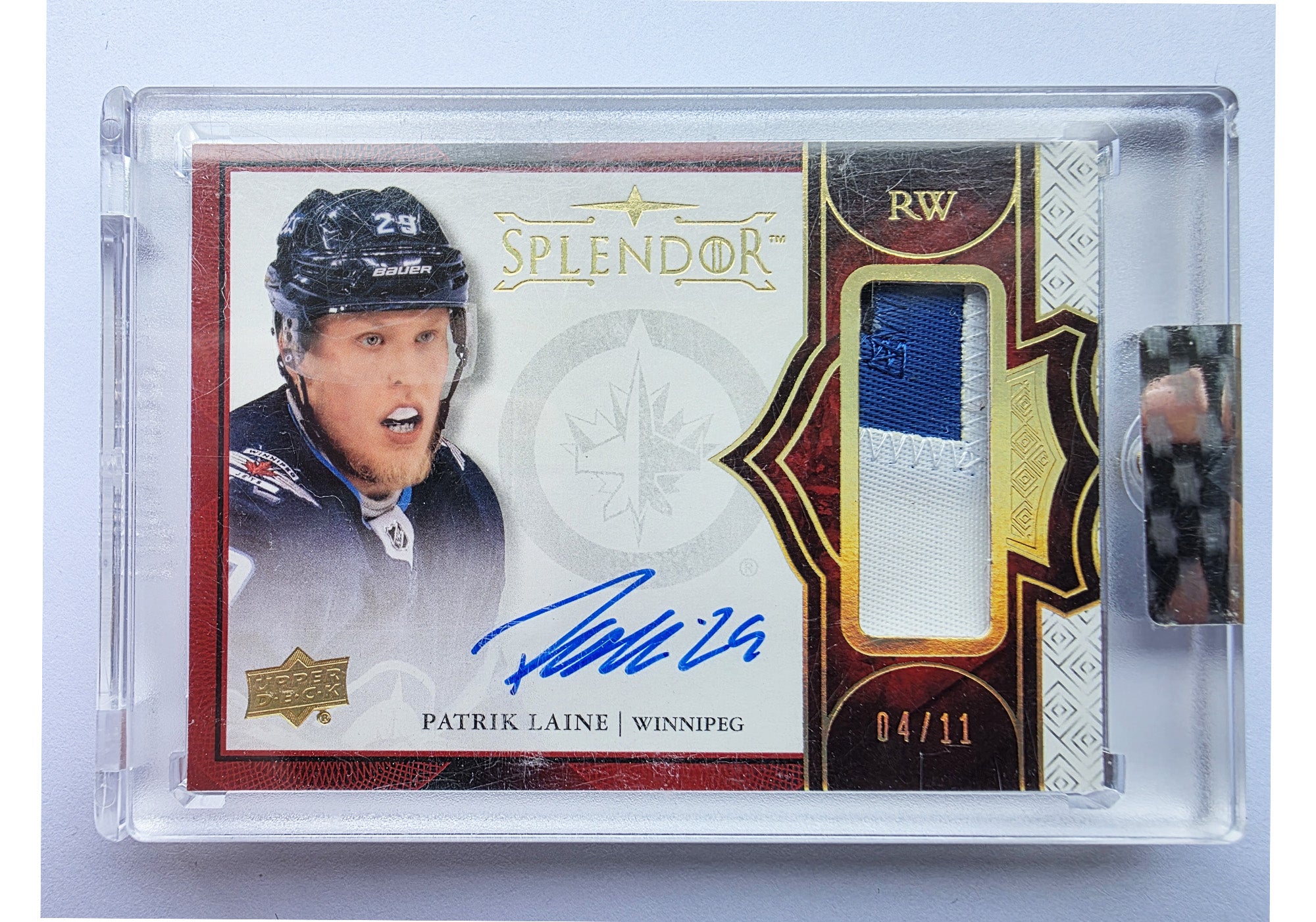 Patrik Laine 2017-18 Upper Deck Splendor Bordered Red Patch Auto /11 – 04/11