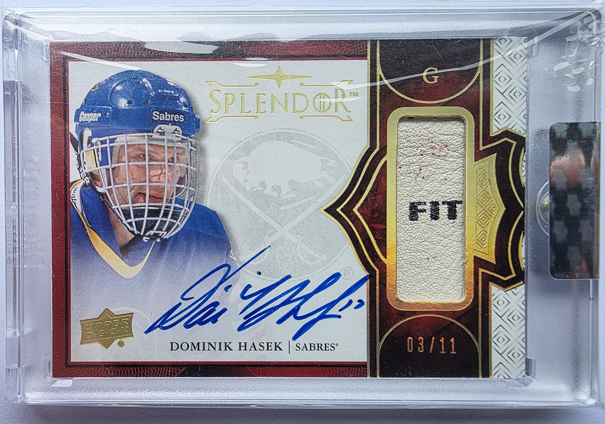 Dominik Hašek 2017-18 Upper Deck Splendor Bordered Red Leg Pad Auto /11 – 03/11