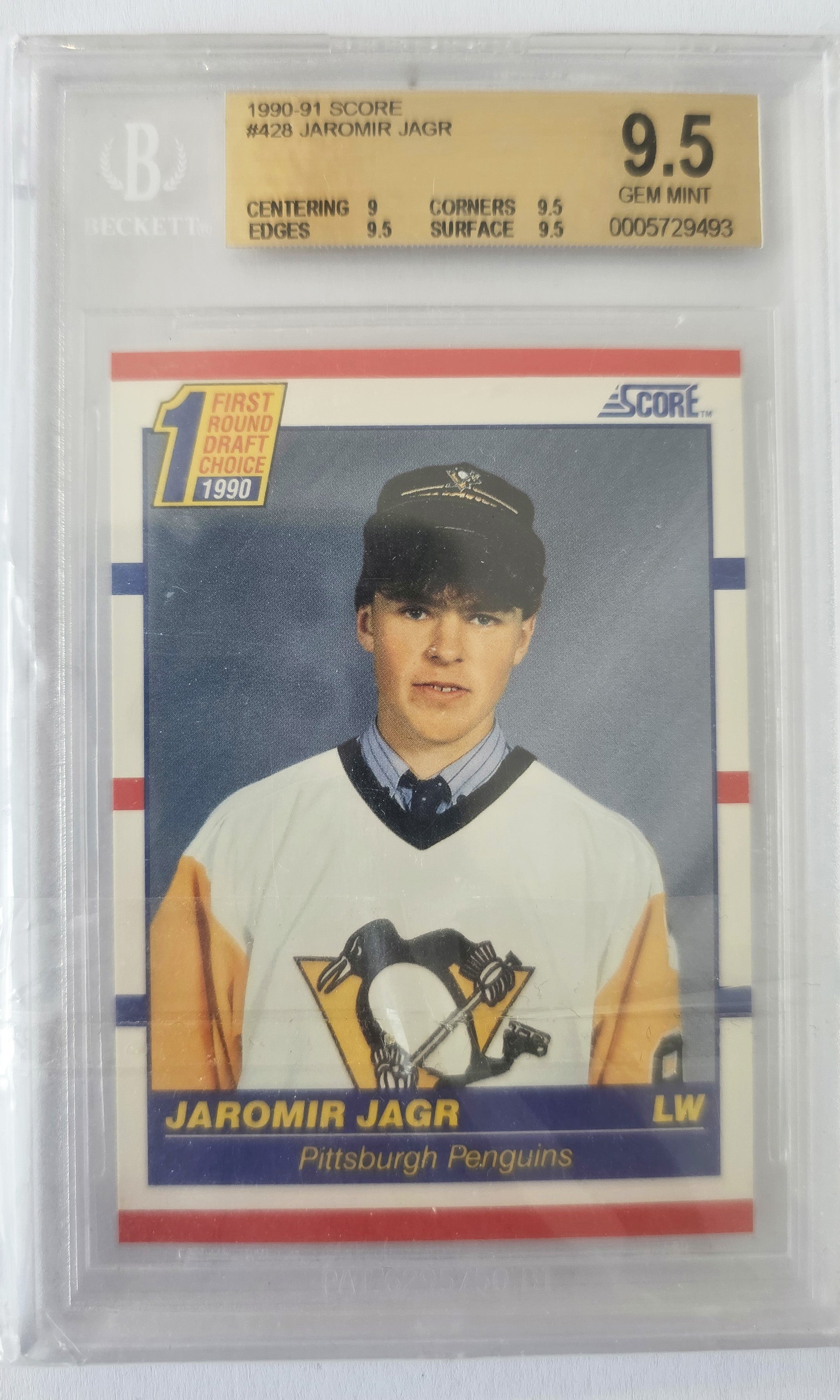 Jaromír Jágr – 1990-91 Score #428 Rookie Card, BGS 9.5 GEM MINT.