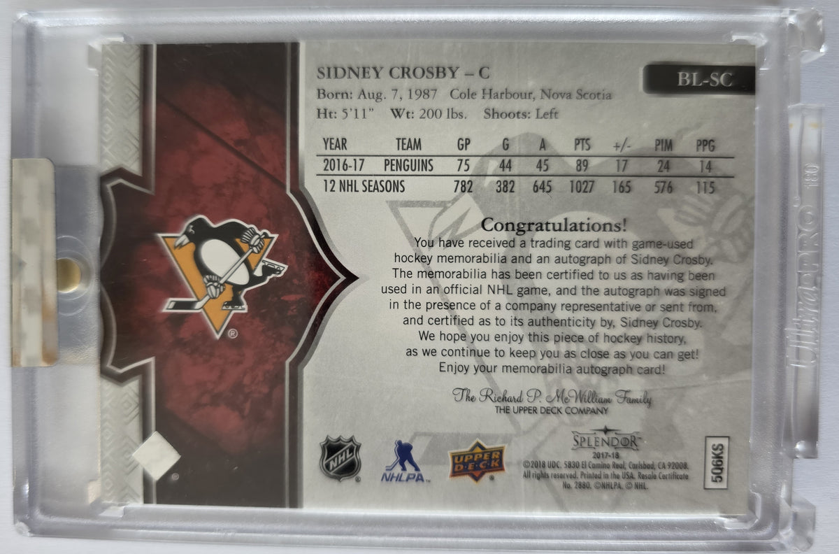 Sidney Crosby – 2017-18 Upper Deck Splendor Borderless Red Patch Auto