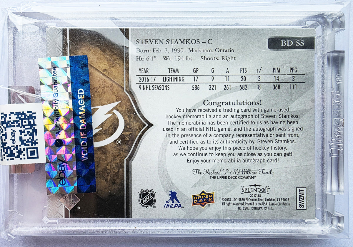 Steven Stamkos 2017-18 Upper Deck Splendor Bordered Gold Patch Auto /5 – 3/5
