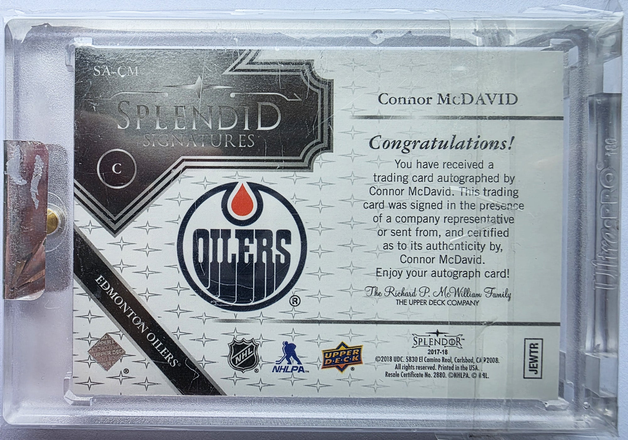 Connor McDavid 2017-18 Upper Deck Splendor Splendid Signatures Auto /24 – 09/24