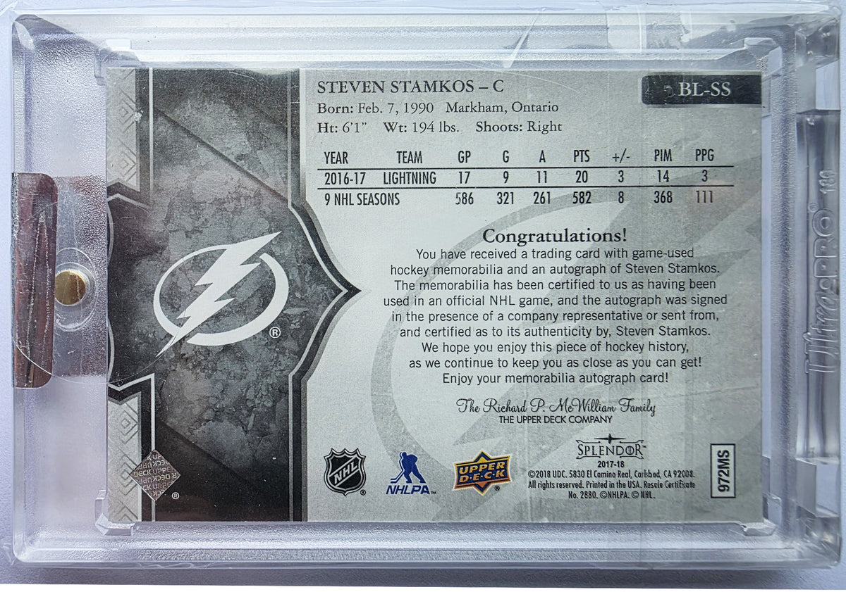 Steven Stamkos 2017-18 Upper Deck Splendor Borderless Silver Patch Auto /22 – 19/22