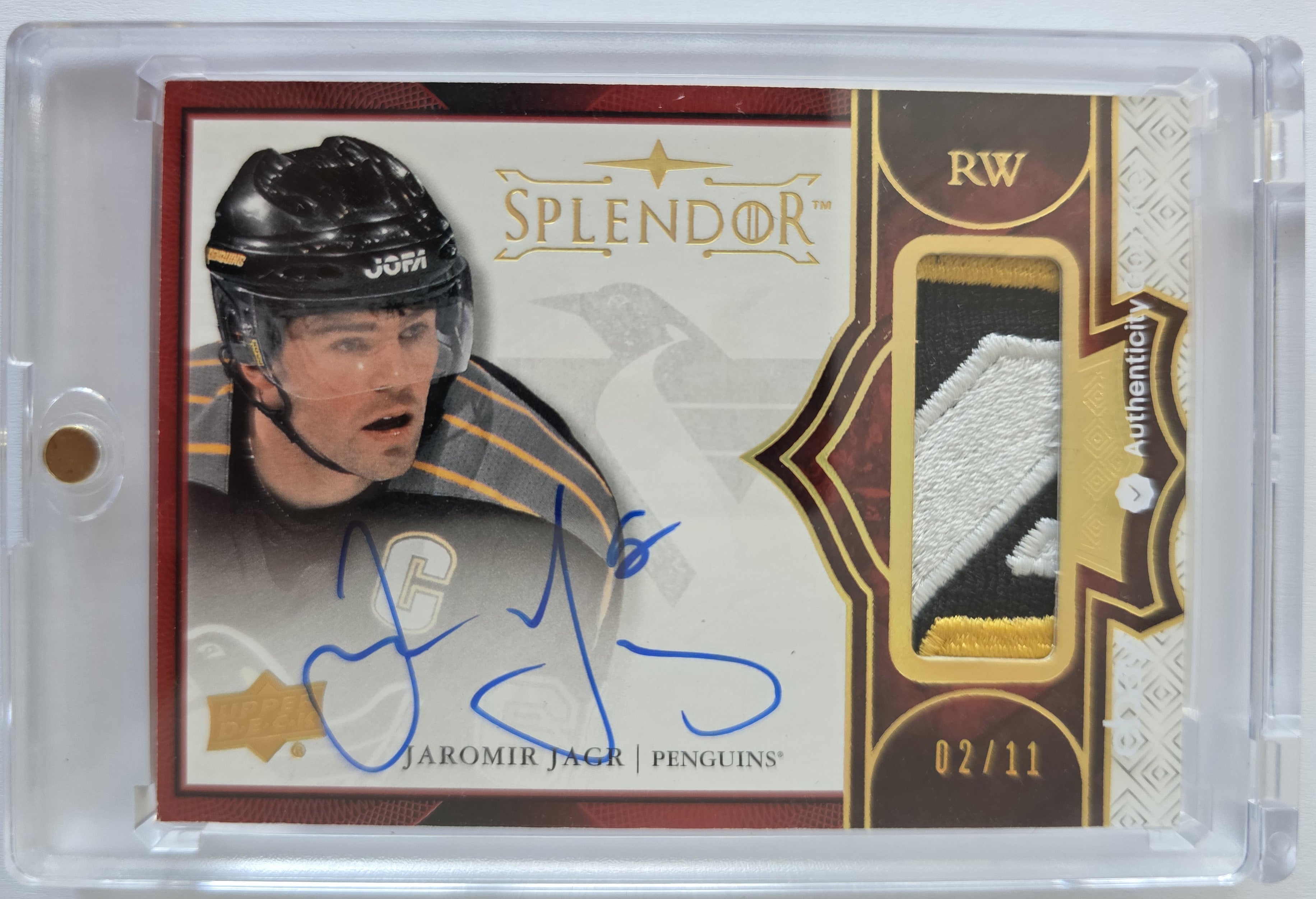 Jaromír Jágr – 2020-21 The Cup 2017-18 Splendor Update Bordered Red Patch Auto