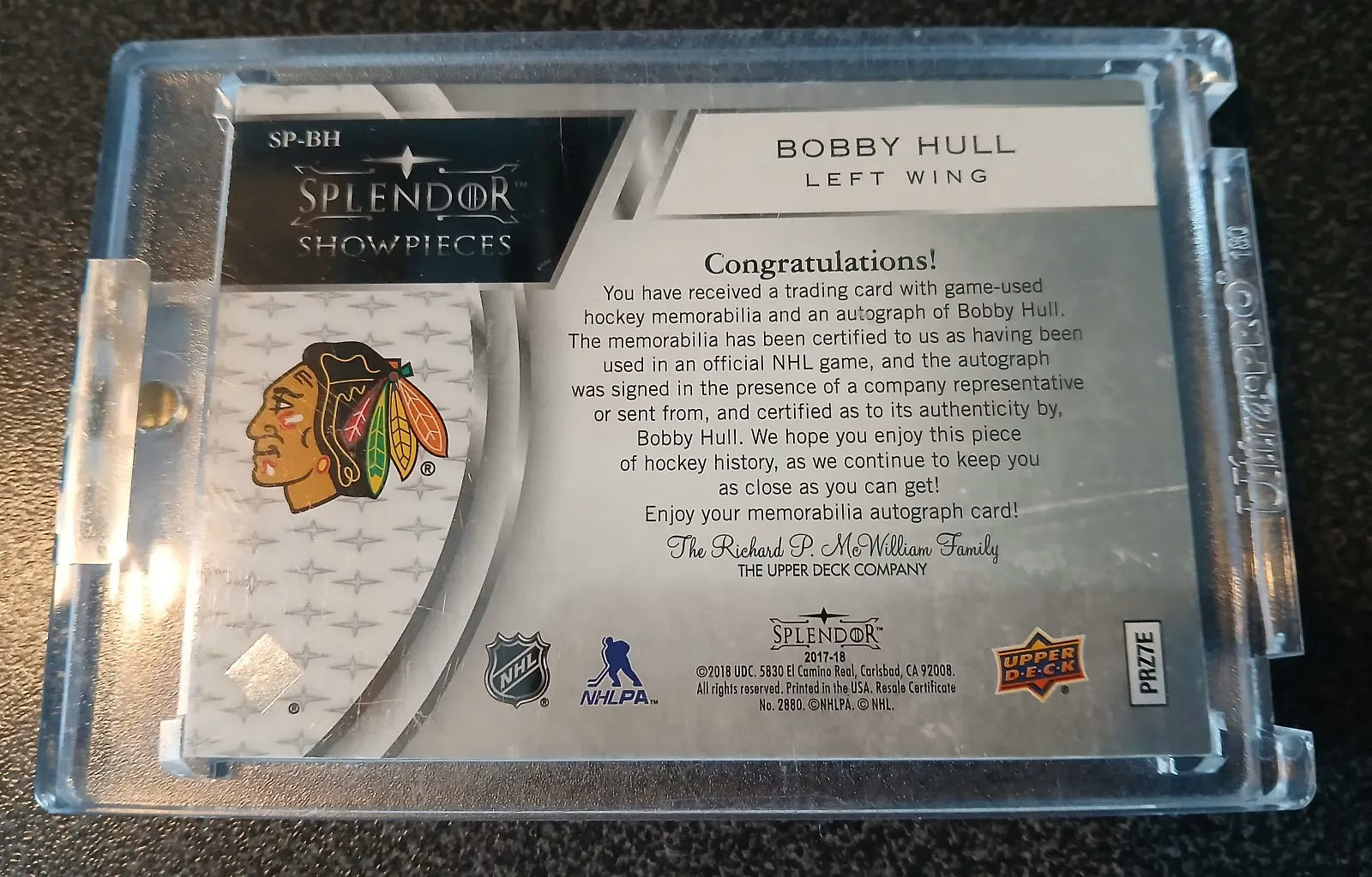 Bobby Hull 2017-18 Upper Deck Splendor Showpieces Blue Auto Stick Tape #SP-BH 08/15