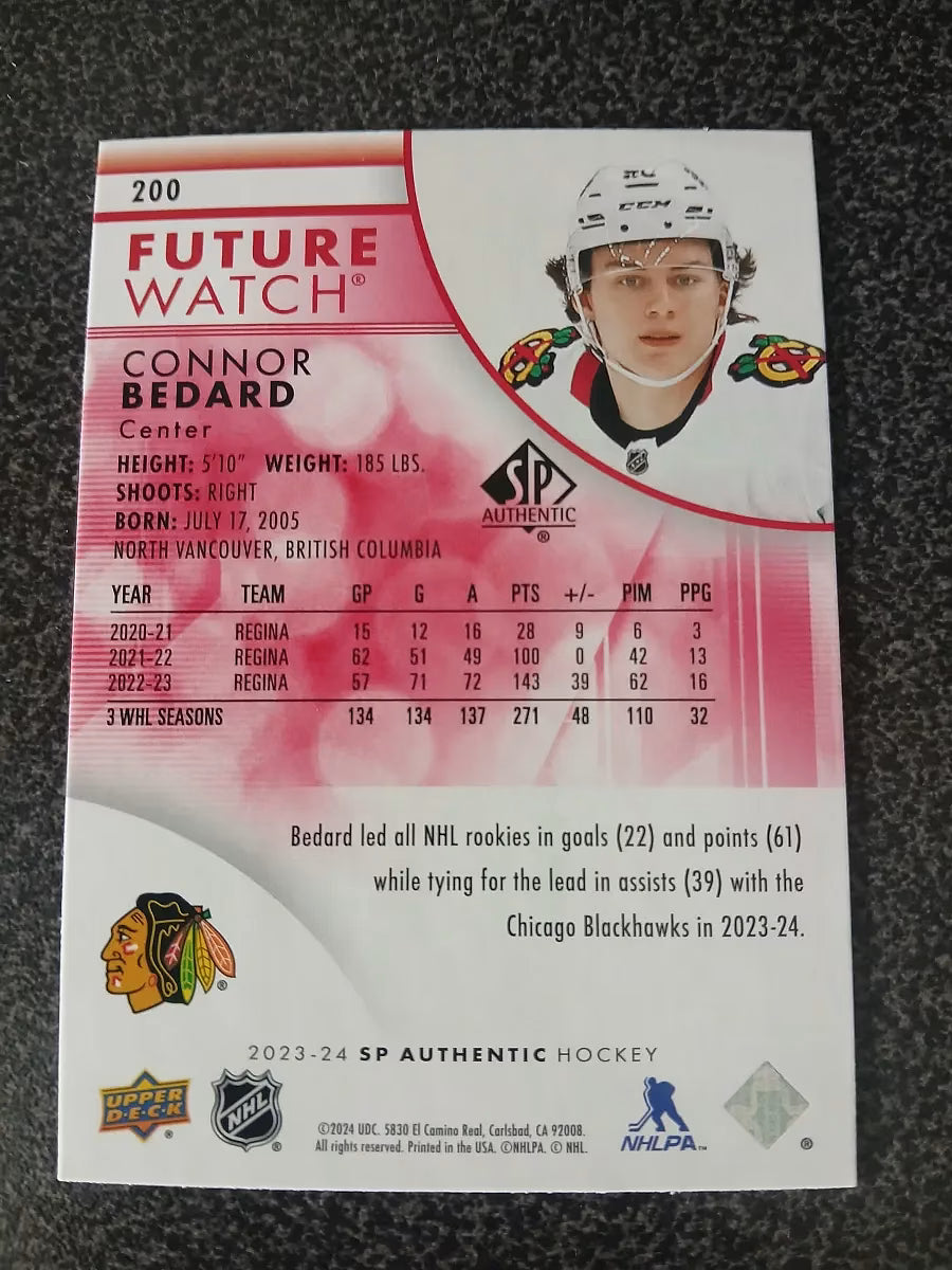 Connor Bedard – SP Authentic Future Watch Limited Rookie