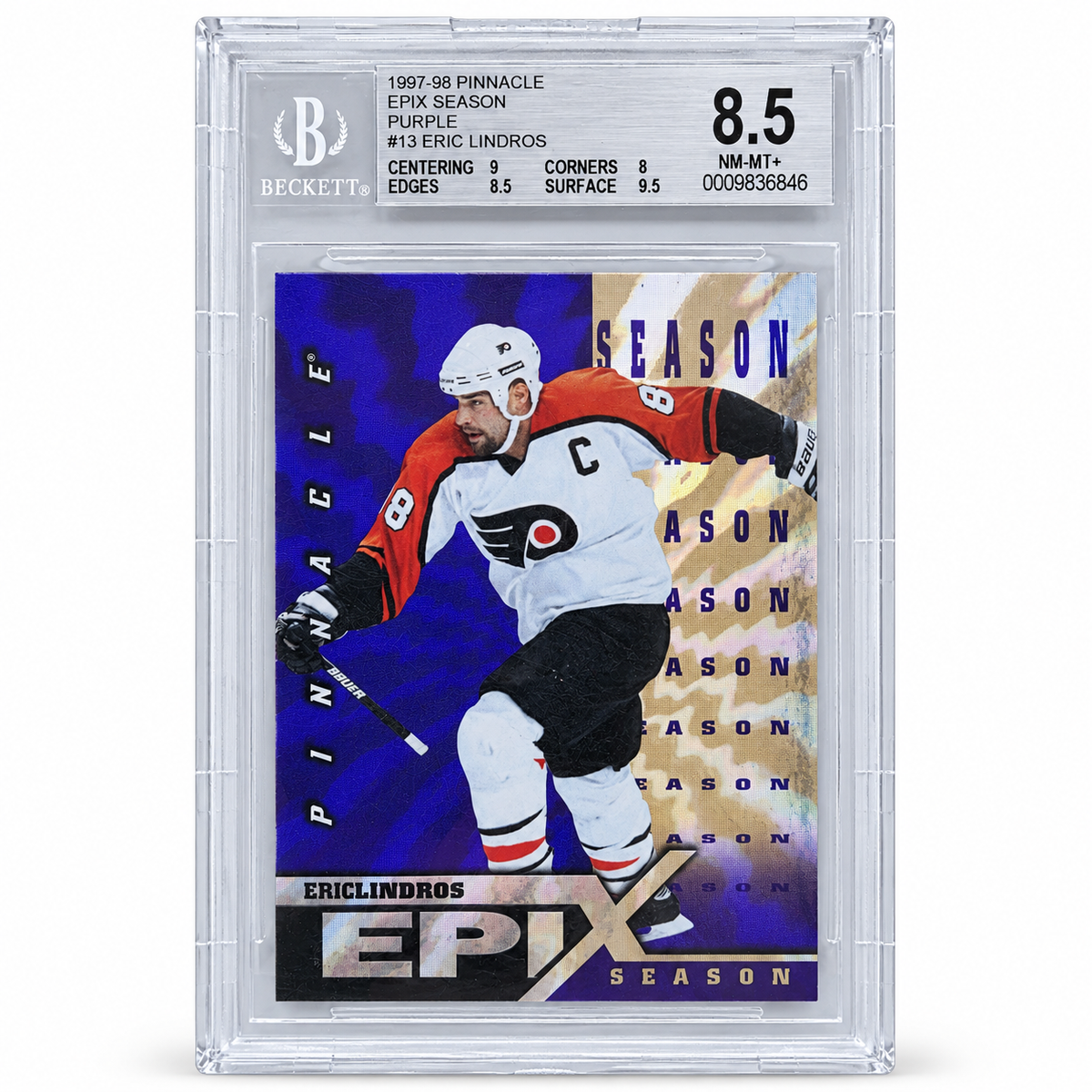 Eric Lindros 1997-98 Pinnacle Epix Season Purple #E13 – BGS 8.5 – Philadelphia Flyers