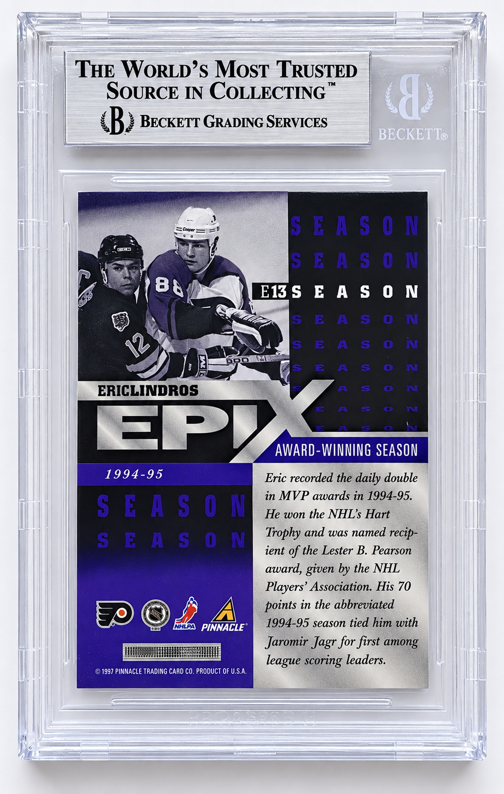 Eric Lindros 1997-98 Pinnacle Epix Season Purple #E13 – BGS 8.5 – Philadelphia Flyers