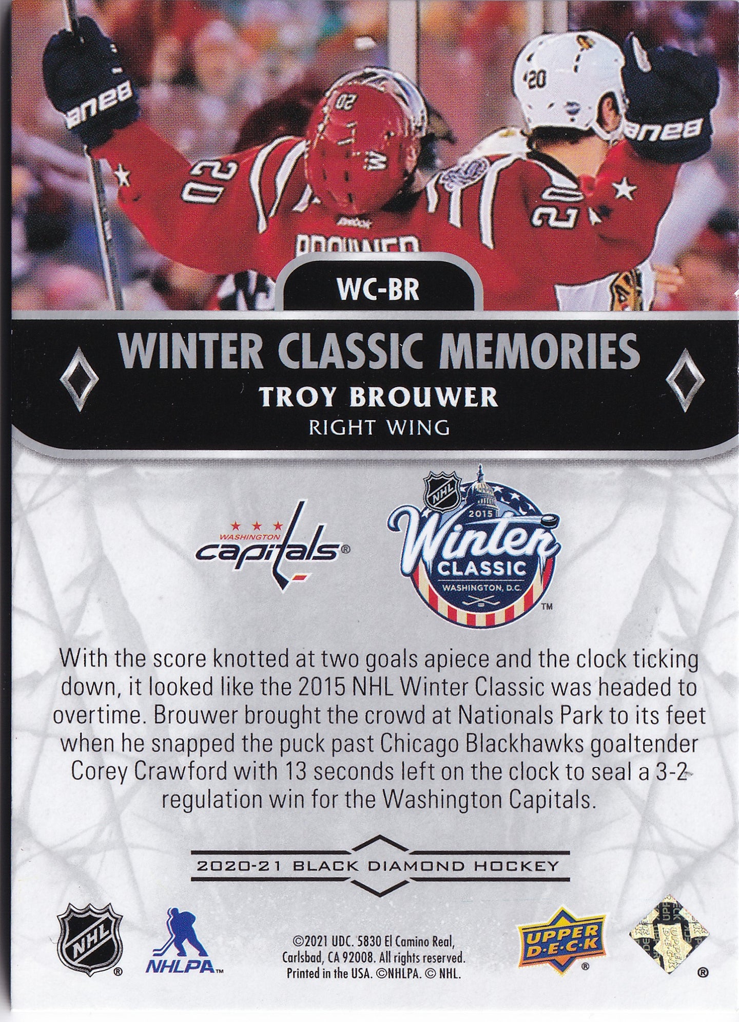 Troy Brouwer 2020-21 Upper Deck Black Diamond Winter Classic Memories #WC-BR