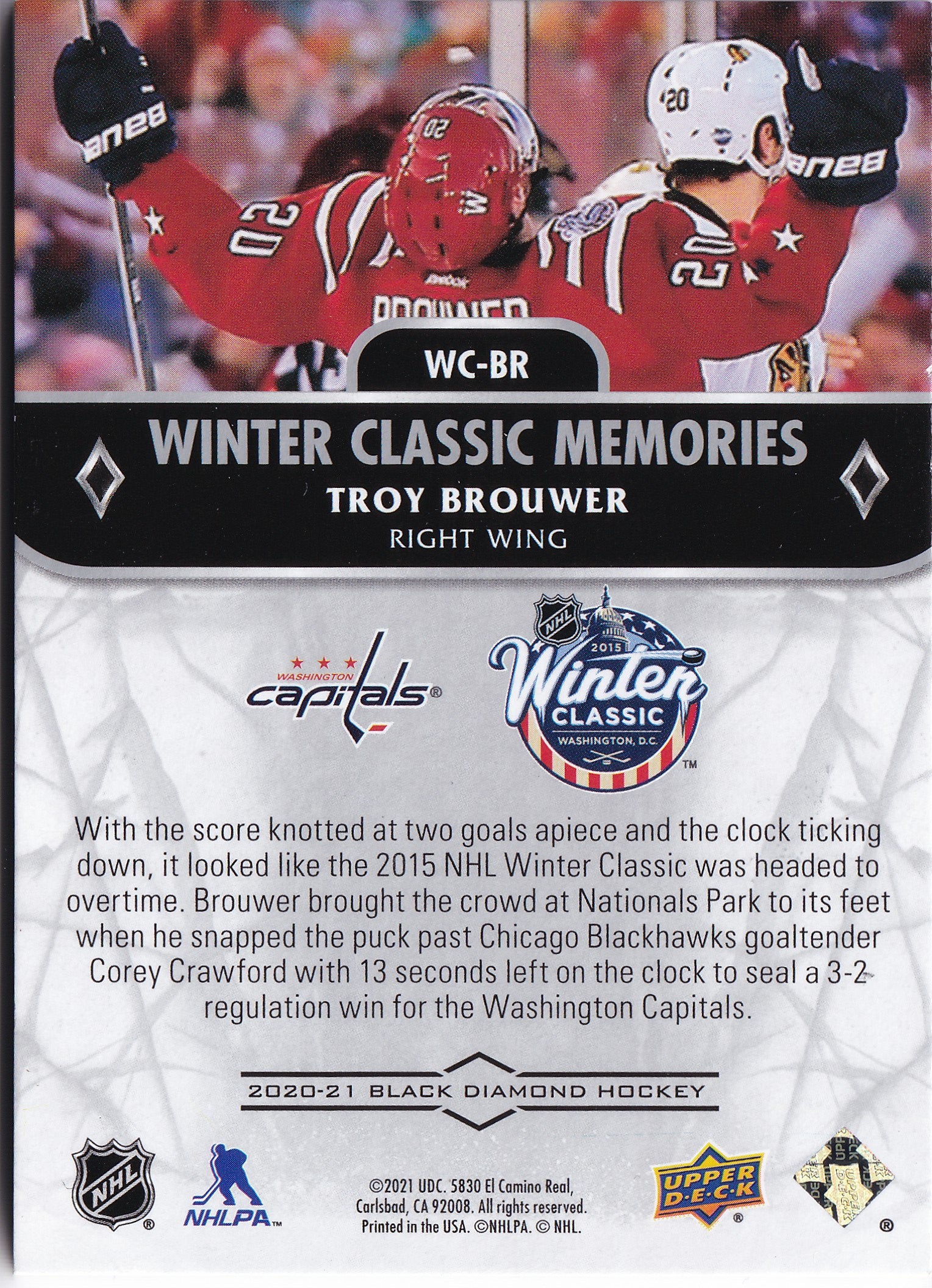 Troy Brouwer 2020-21 Upper Deck Black Diamond Winter Classic Memories #WC-BR