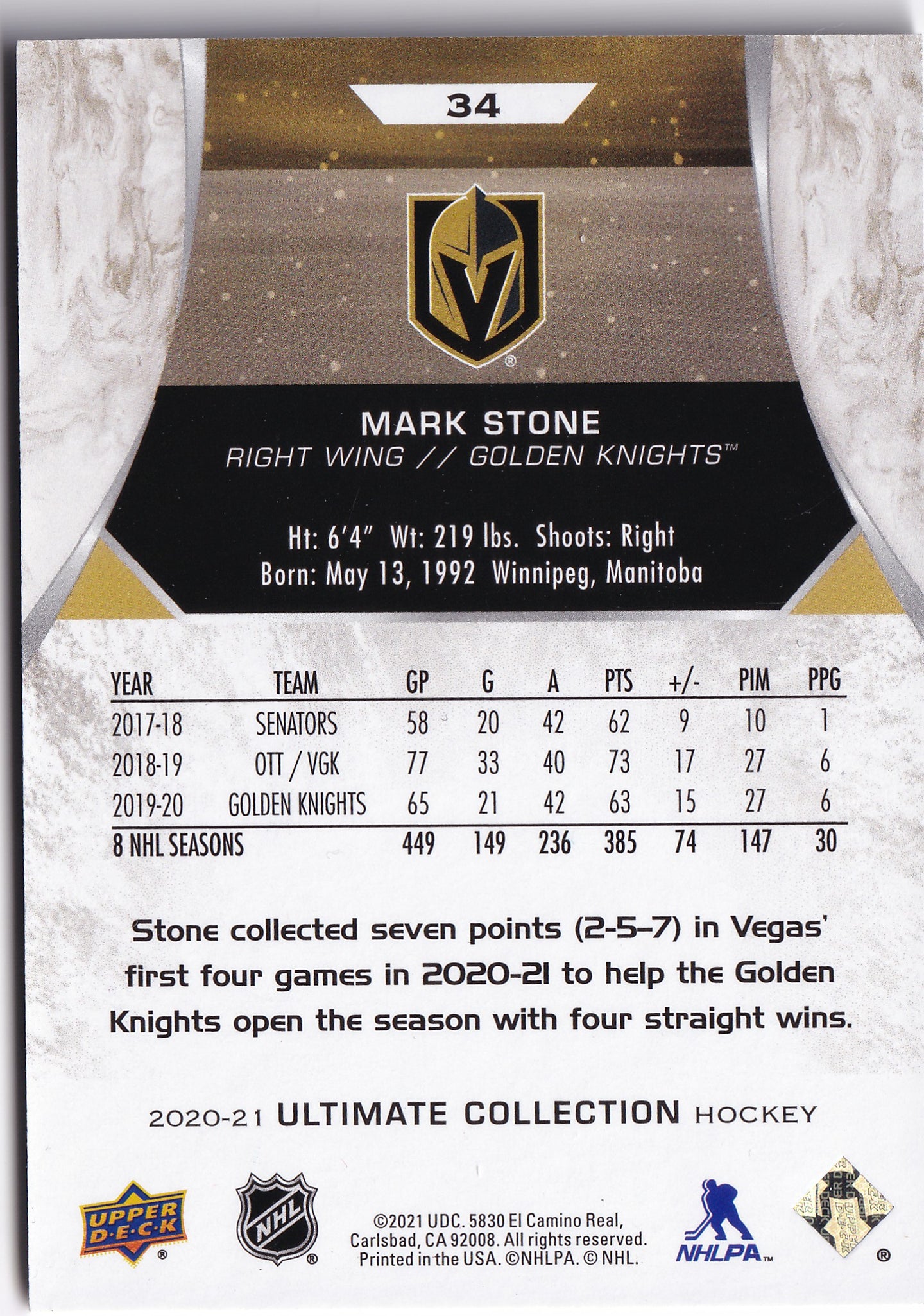 Mark Stone 2020-21 Upper Deck Ultimate Collection #34 /149