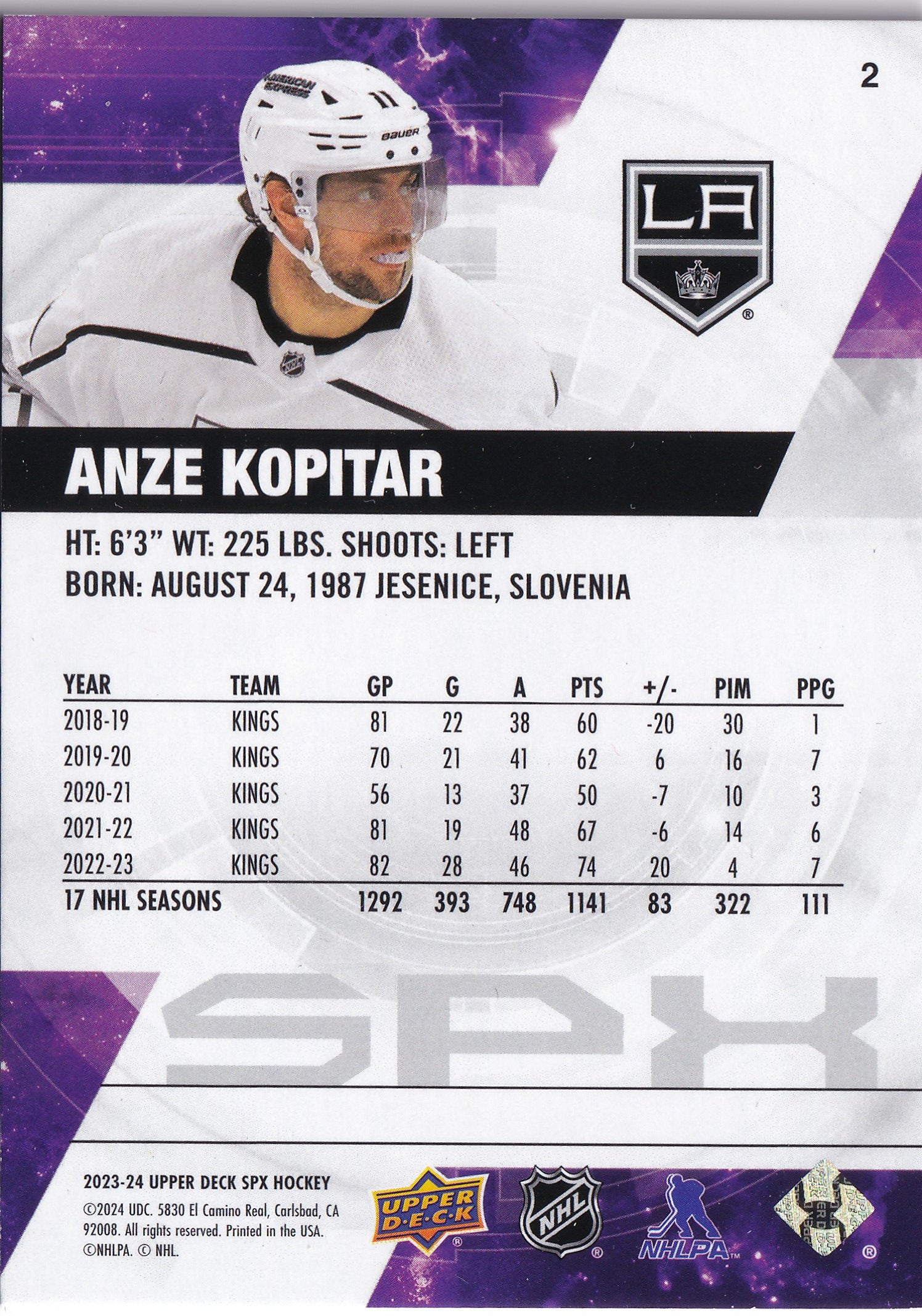 Anže Kopitar 2023-24 Upper Deck SPx #2 /299