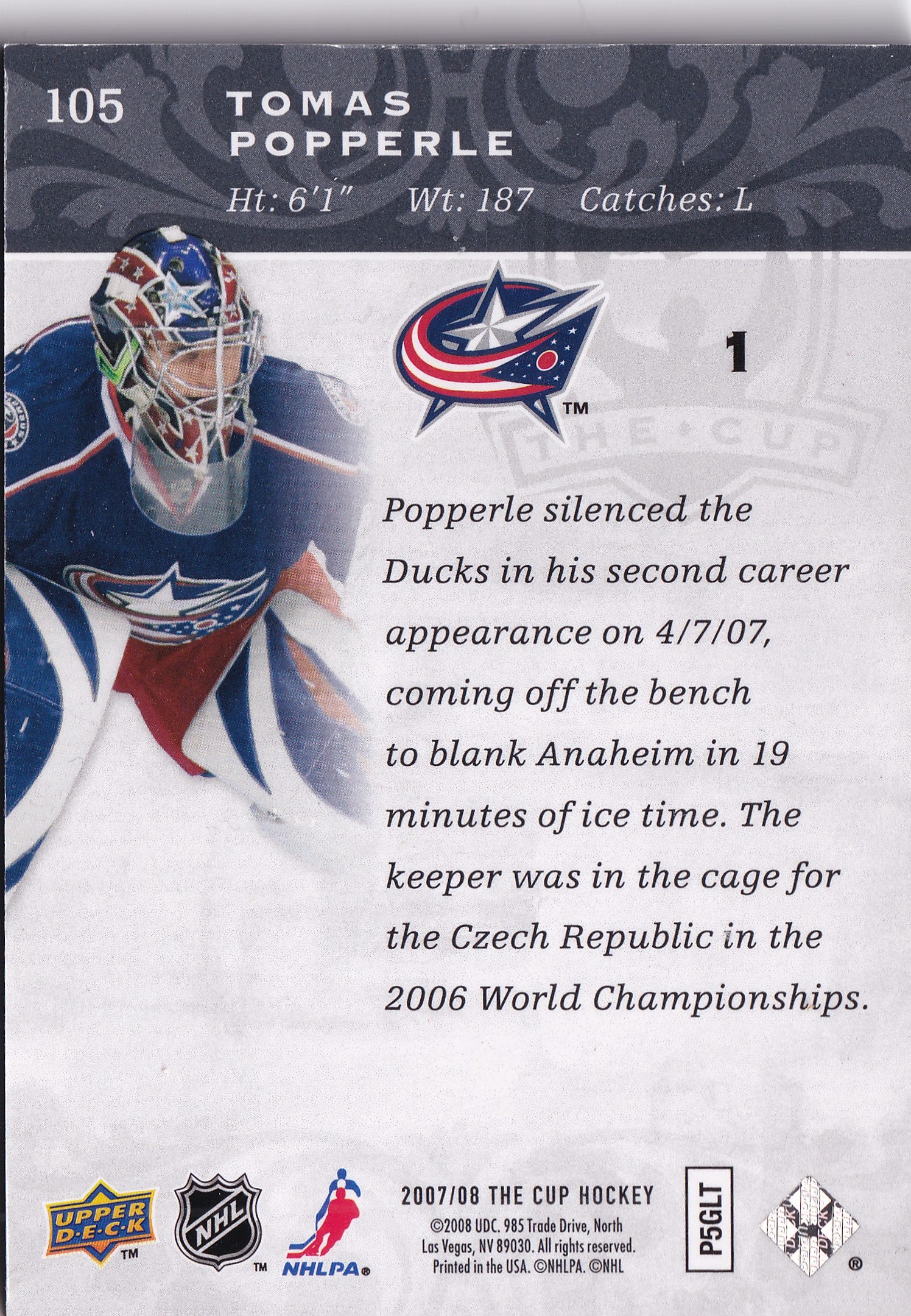 Tomas Popperle 2007-08 Upper Deck The Cup Rookie Masterpieces #105 1/1 RC