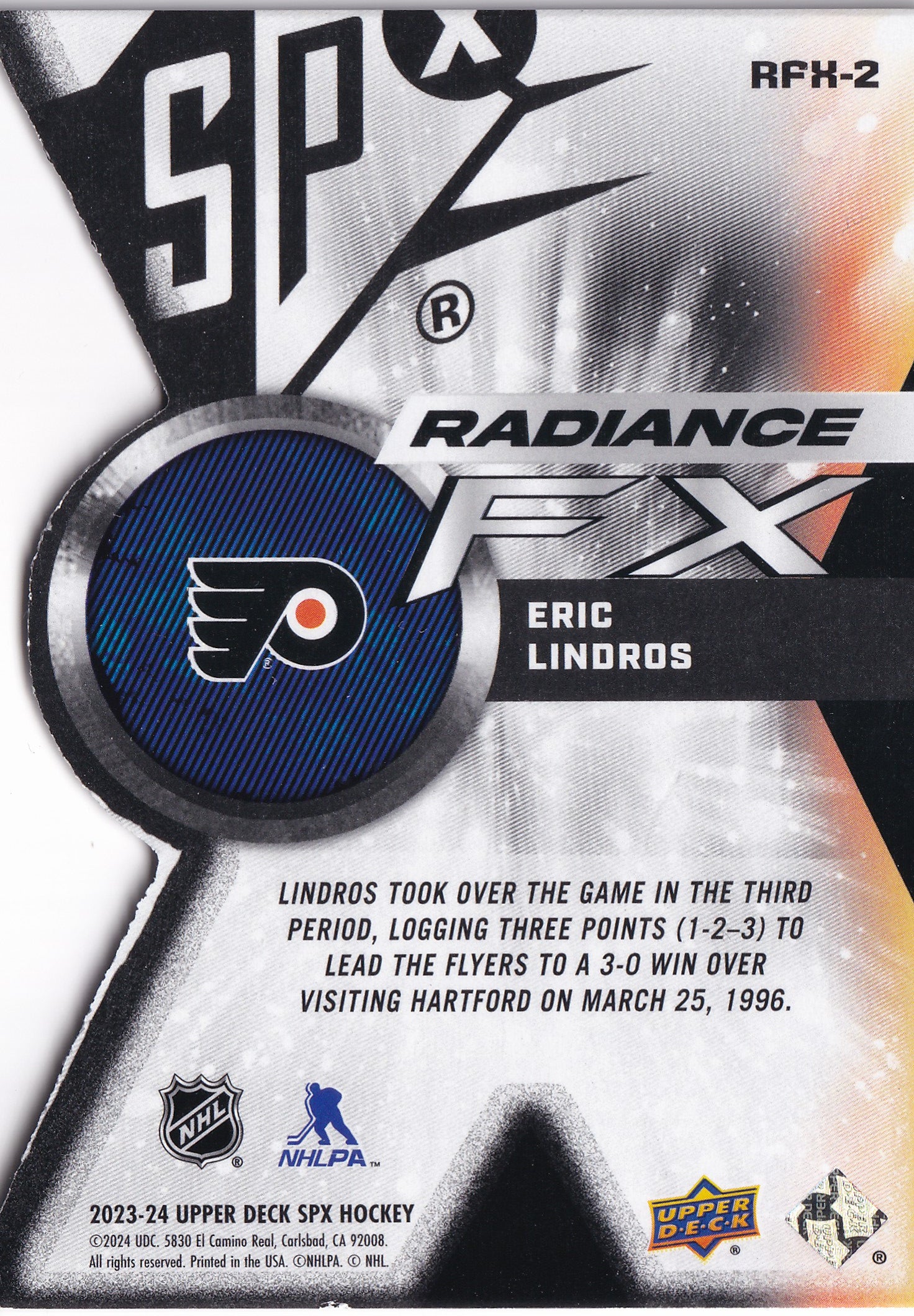 Eric Lindros 2023-24 Upper Deck SPx Radiance F/X Legends #RFX-2 /949