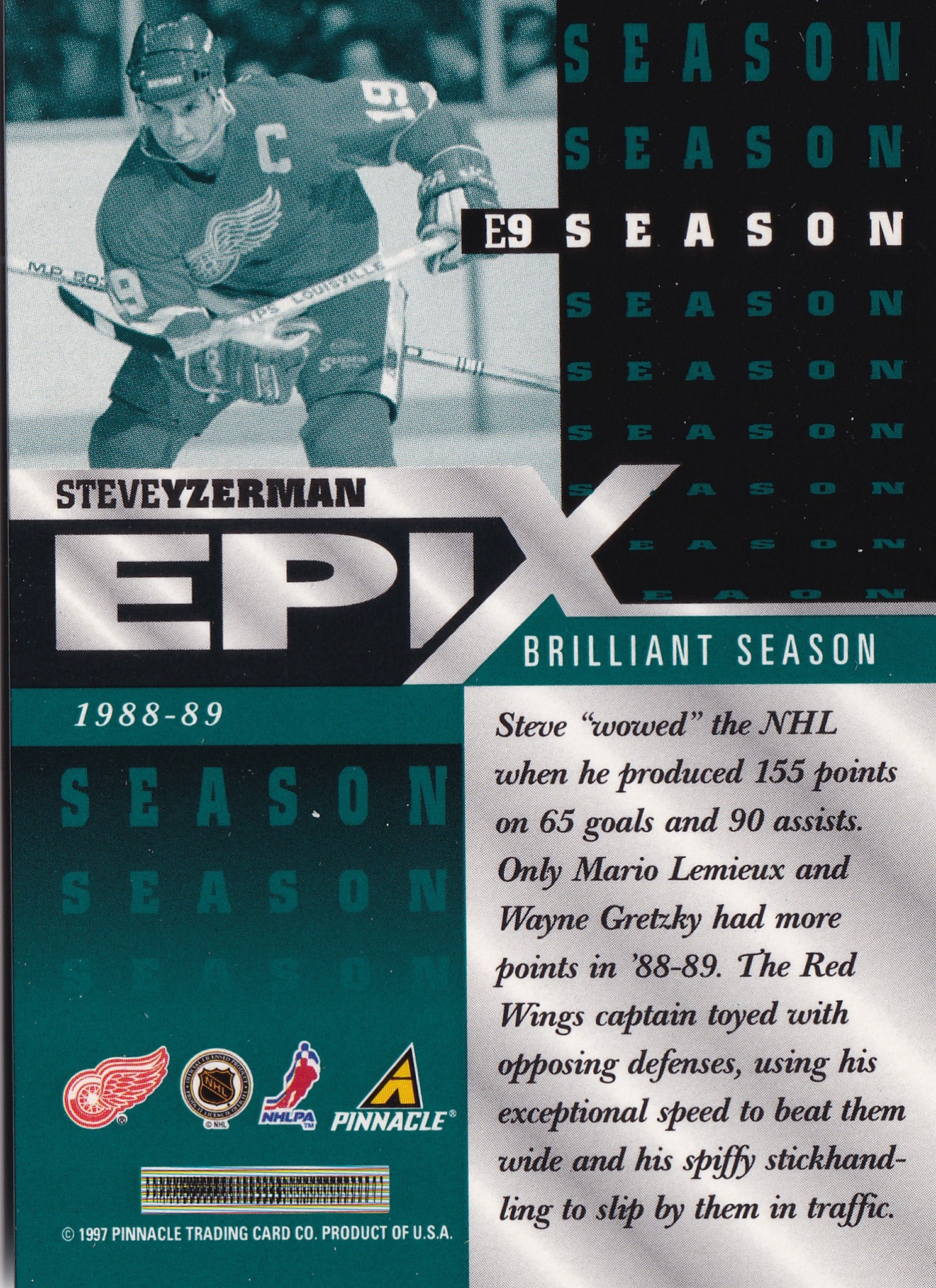 Steve Yzerman 1997-98 Pinnacle Epix Season Emerald #E9 – limit /50