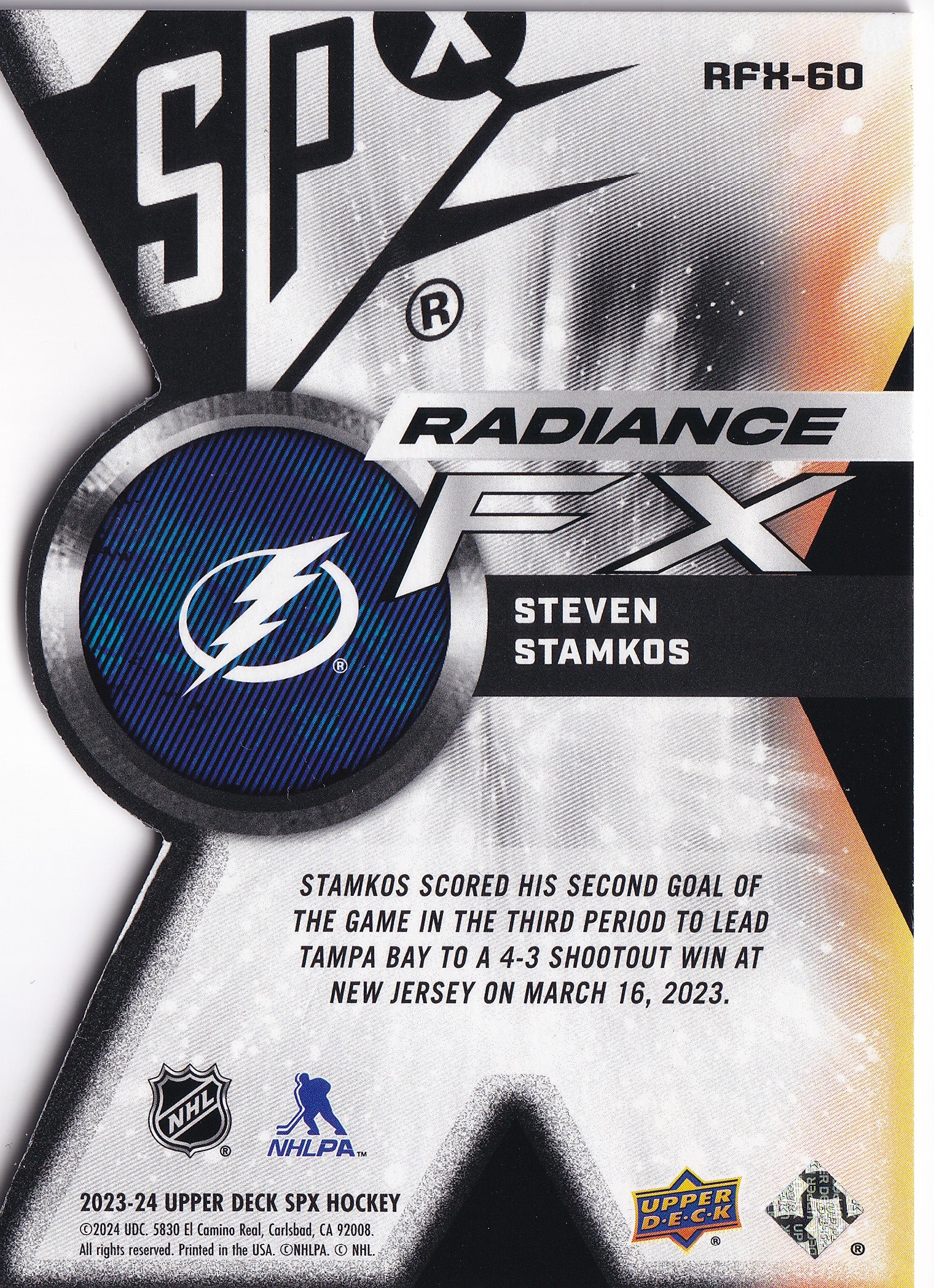 Steven Stamkos 2023-24 Upper Deck SPx Radiance F/X #RFX-60 /949