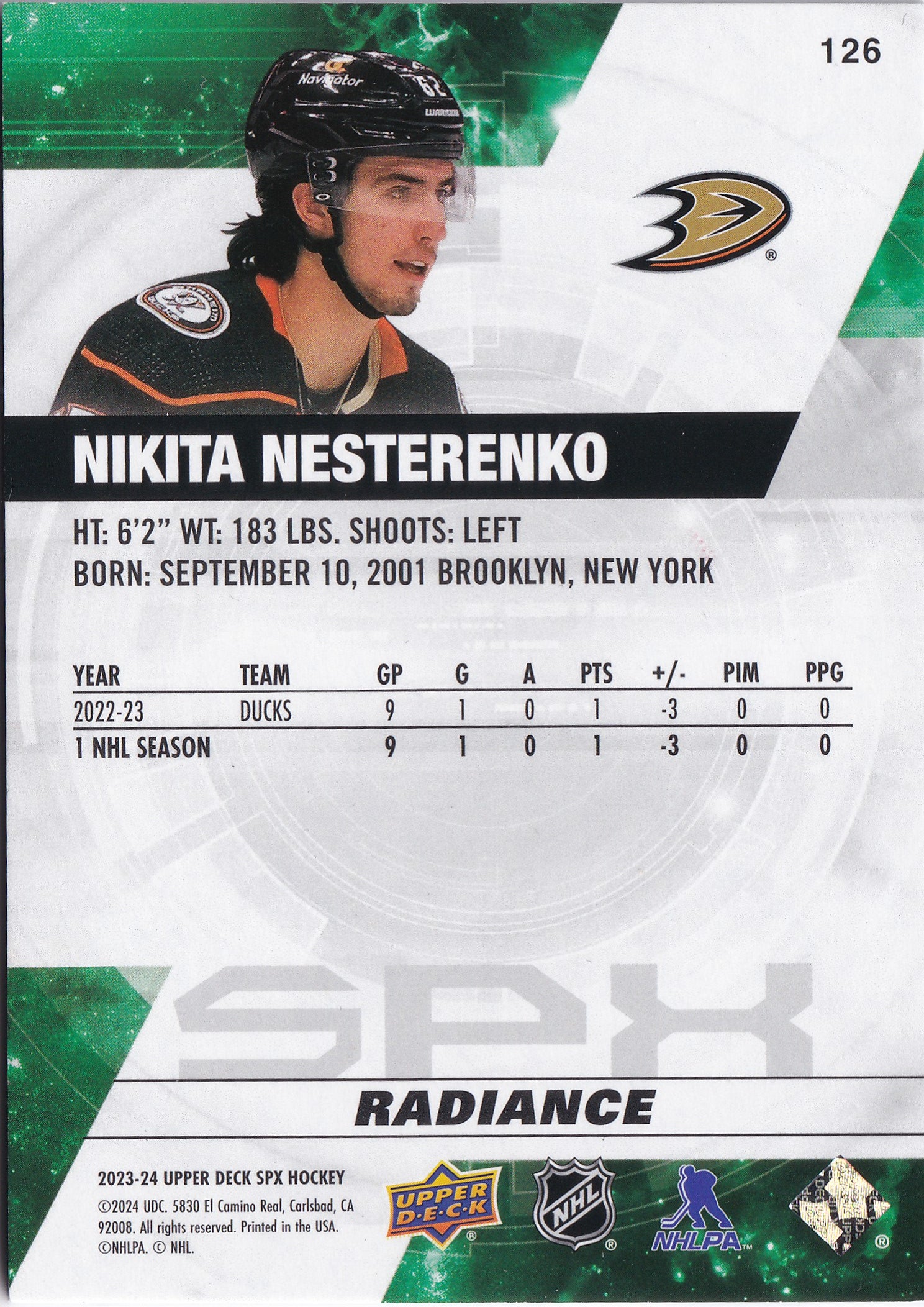 Nikita Nesterenko 2023-24 SPx Rookies Radiance /100 #126 – 044/100