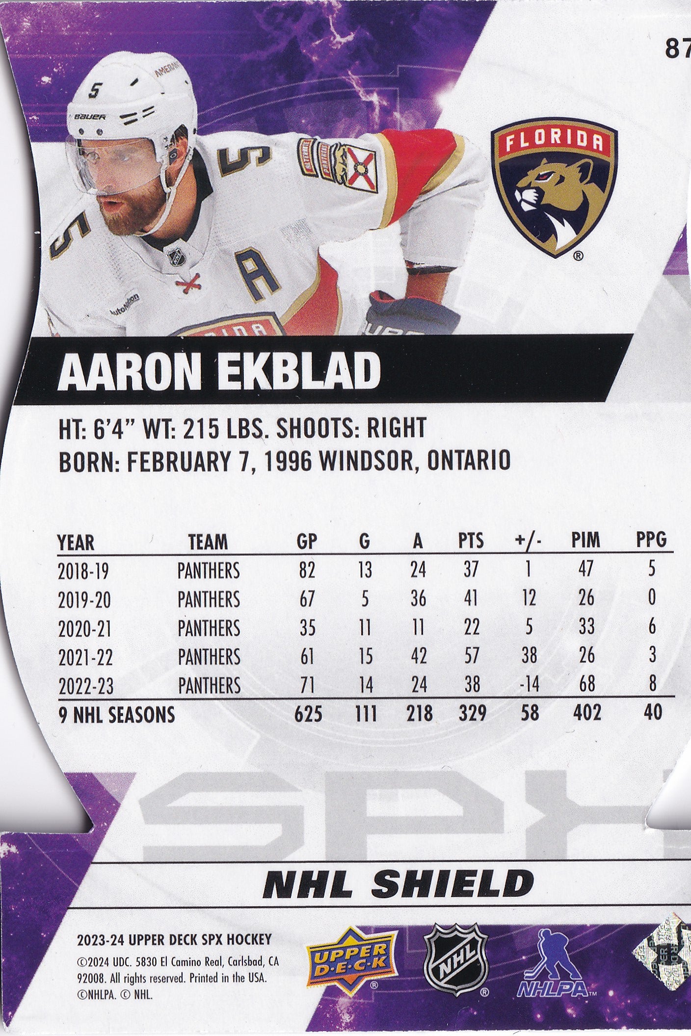Aaron Ekblad 2023-24 Upper Deck SPx NHL Shield Die-Cut Hologram #87 /25