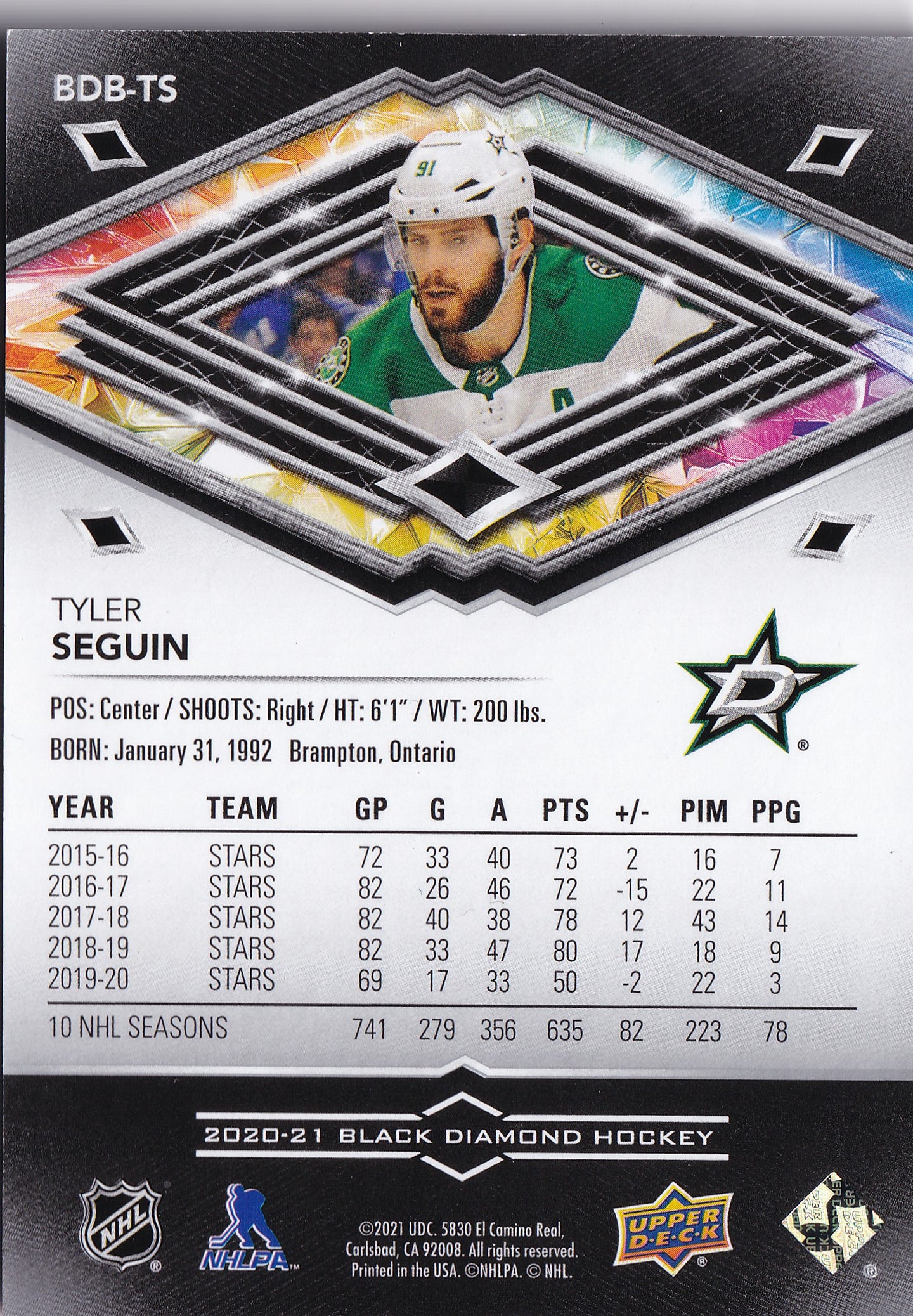 Tyler Seguin 2020–21 Black Diamond Base /349 #BDB-TS – 187/349