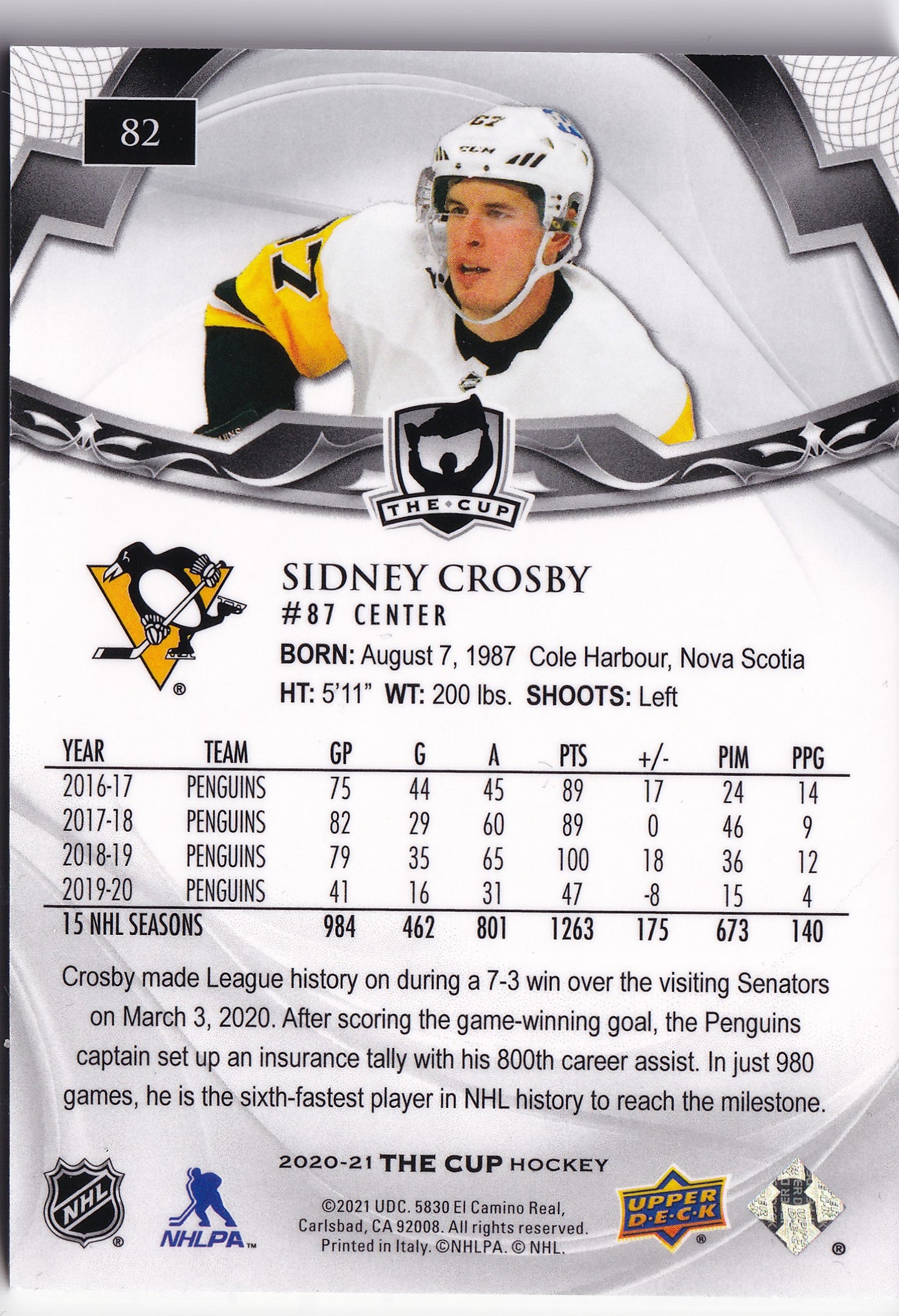 Sidney Crosby 2020–21 The Cup Base /249 #82 – 012/249