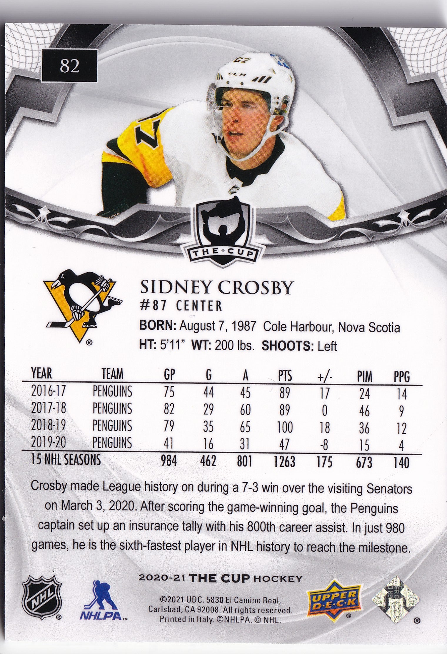 Sidney Crosby 2020–21 The Cup Base /249 #82 – 012/249