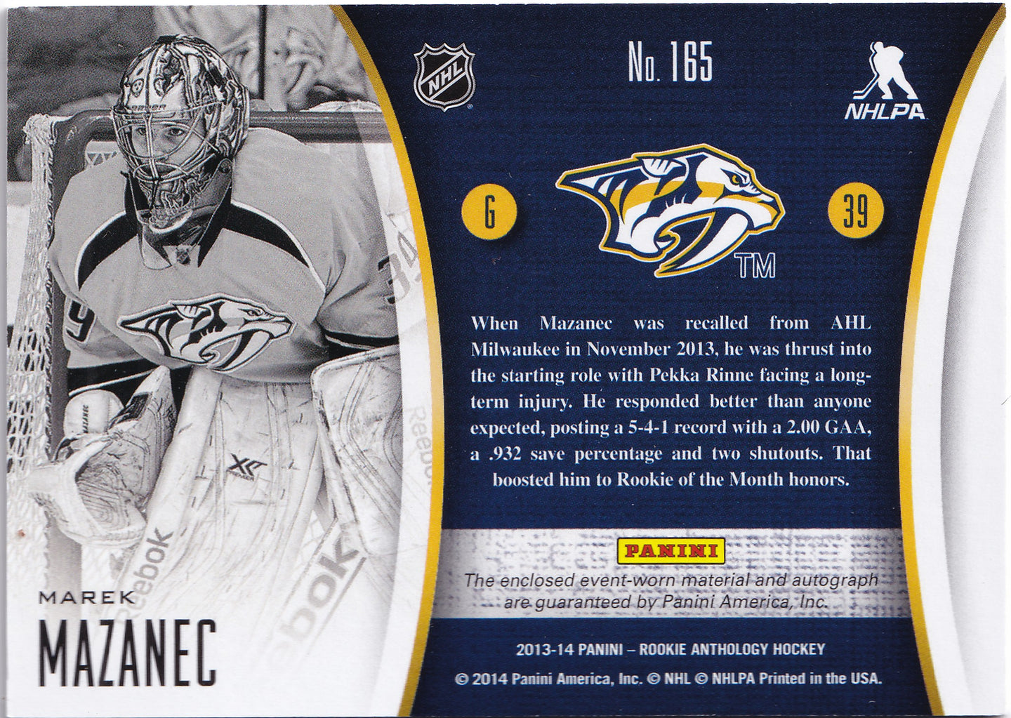 Marek Mazanec 2013–14 Rookie Anthology Rookie Selection Dual Jersey Auto /249 #165 – 097/249