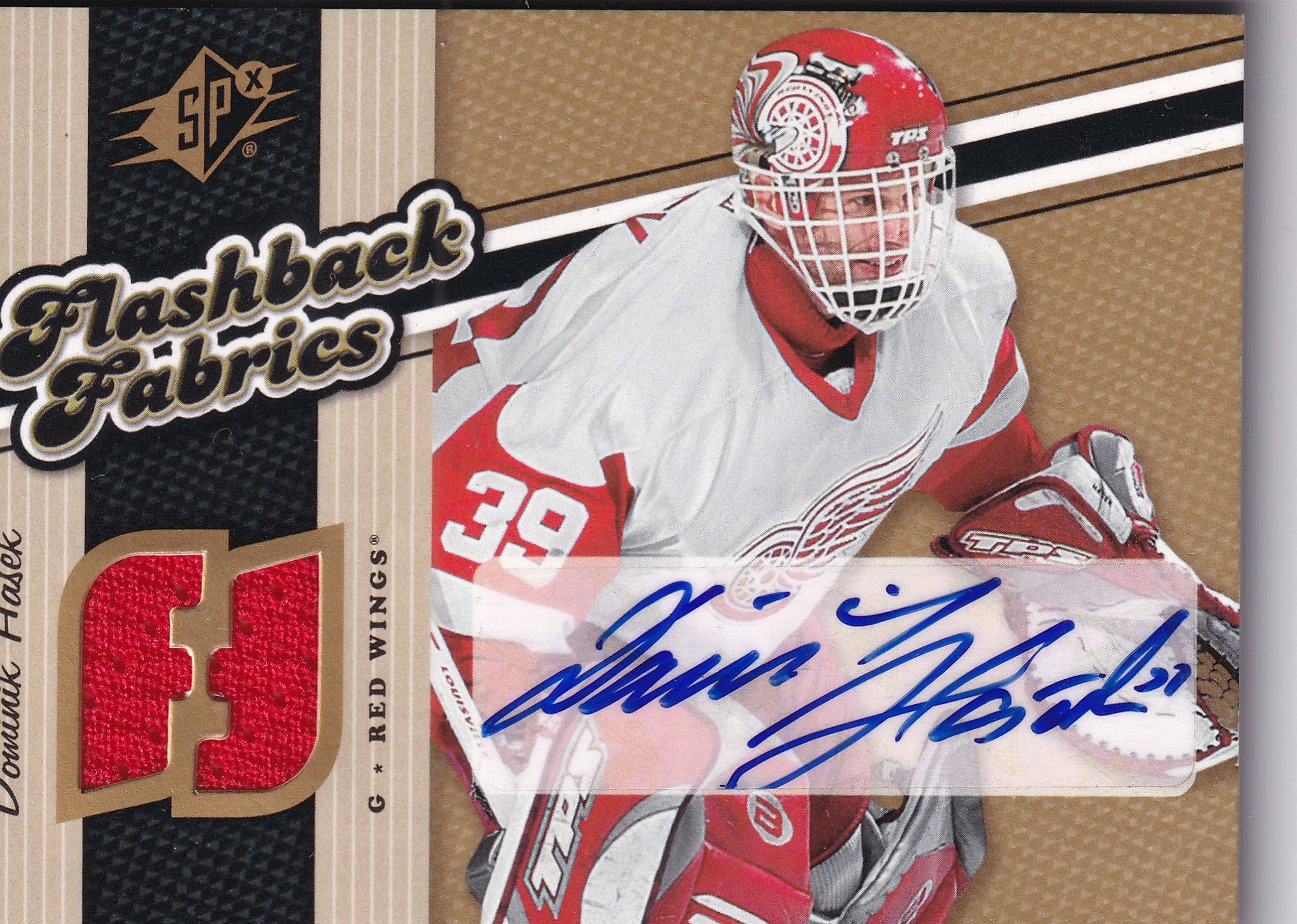 2006–07 Upper Deck SPx Dominik Hašek Flashback Fabrics Autograph Jersey #133 – Detroit Red Wings