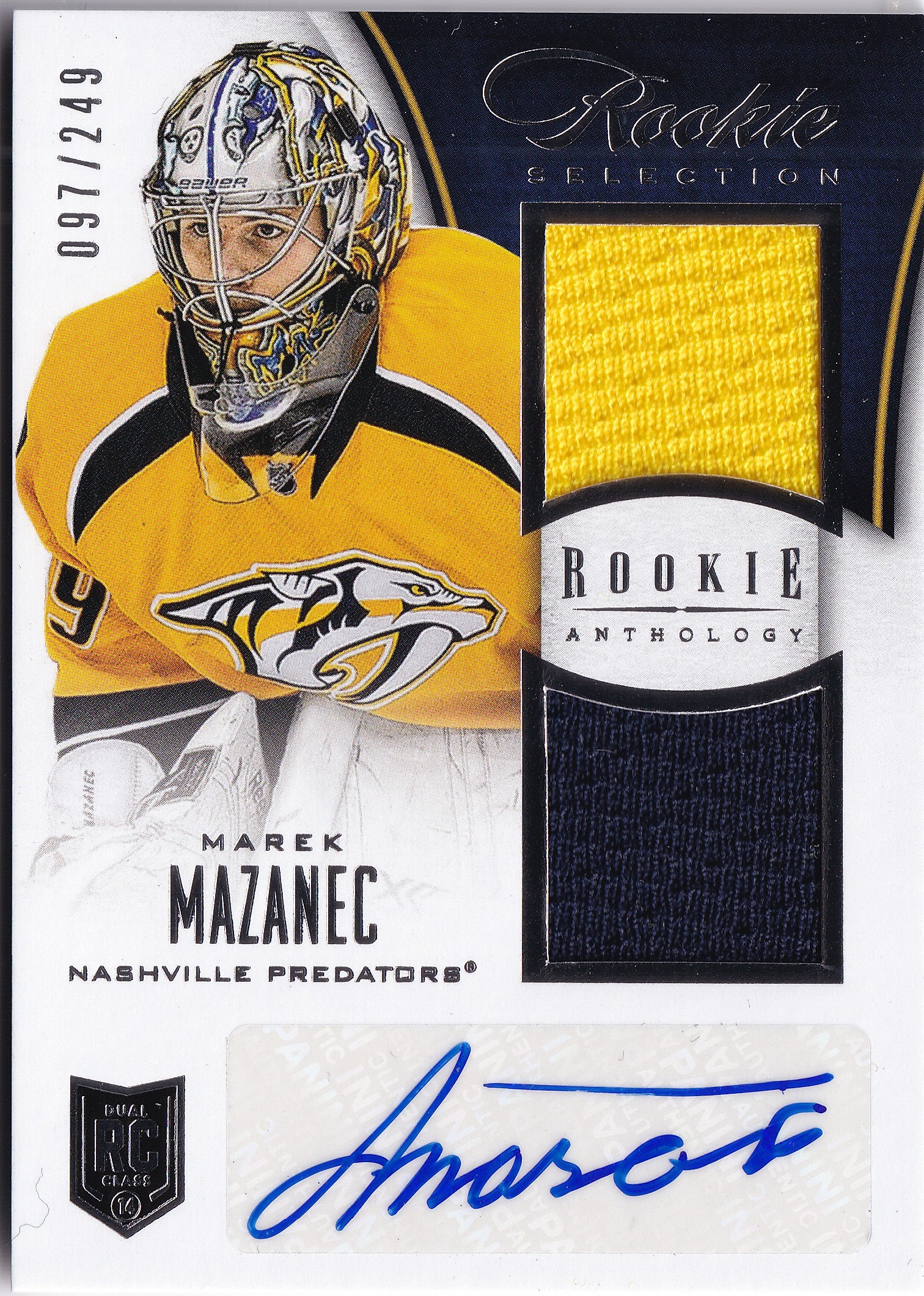 Marek Mazanec 2013–14 Rookie Anthology Rookie Selection Dual Jersey Auto /249 #165 – 097/249