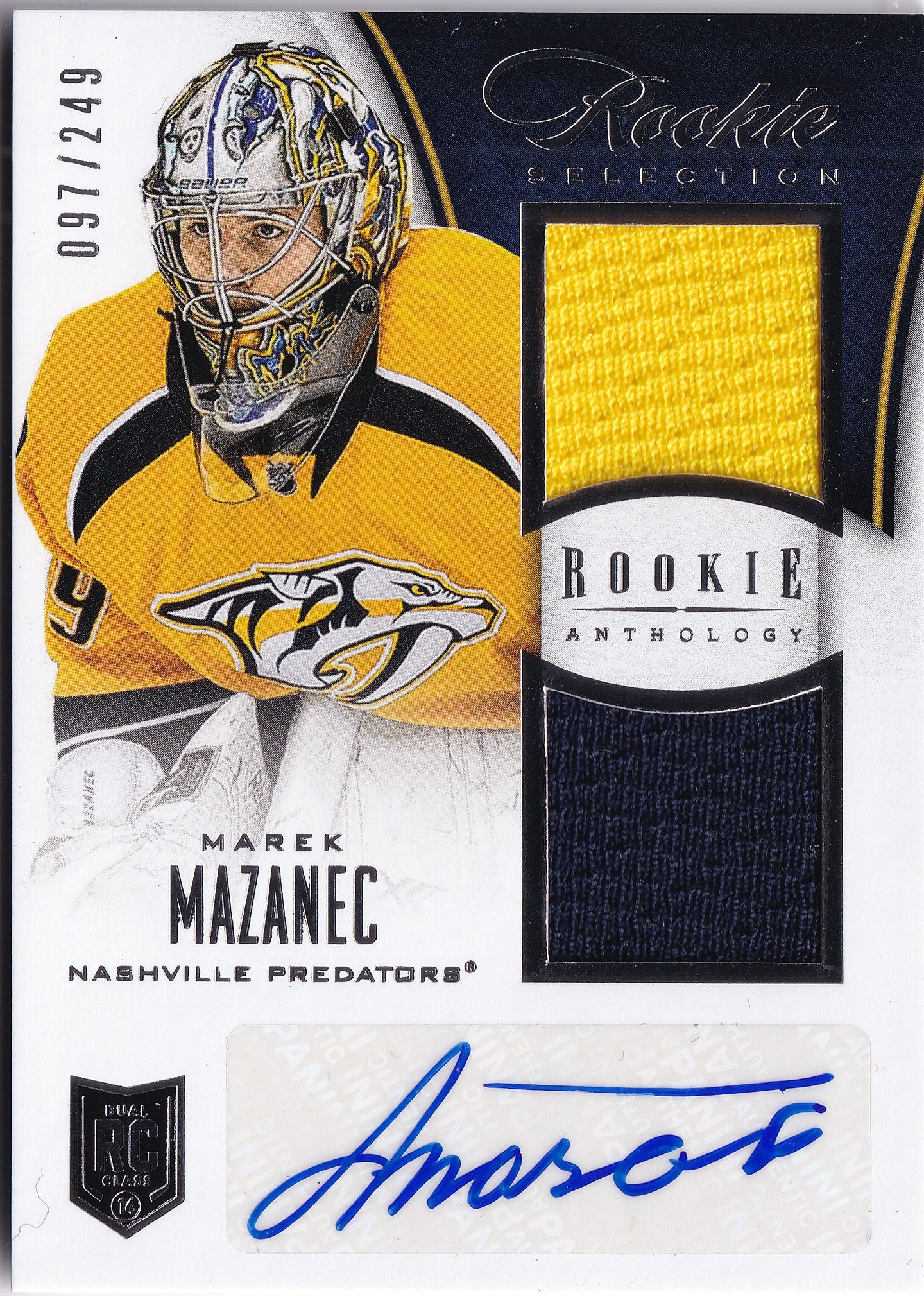 Marek Mazanec 2013–14 Rookie Anthology Rookie Selection Dual Jersey Auto /249 #165 – 097/249