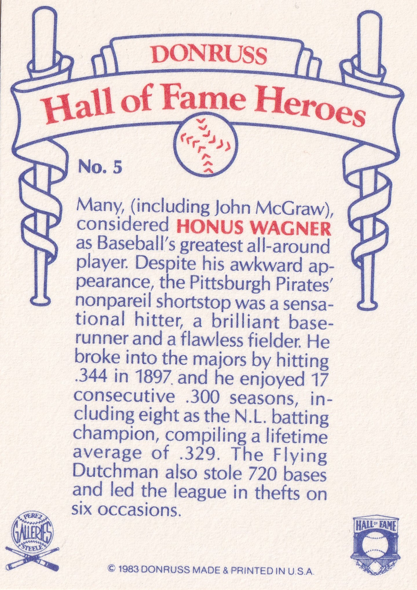 Honus Wagner – 1983 Donruss Hall of Fame Heroes #5 – Pittsburgh Pirates