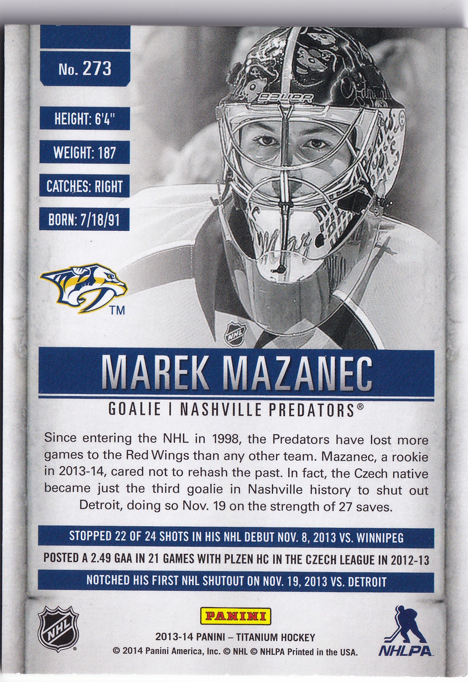Marek Mazanec 2013–14 Panini Titanium Draft Position Rookie /100 #273 – 089/100