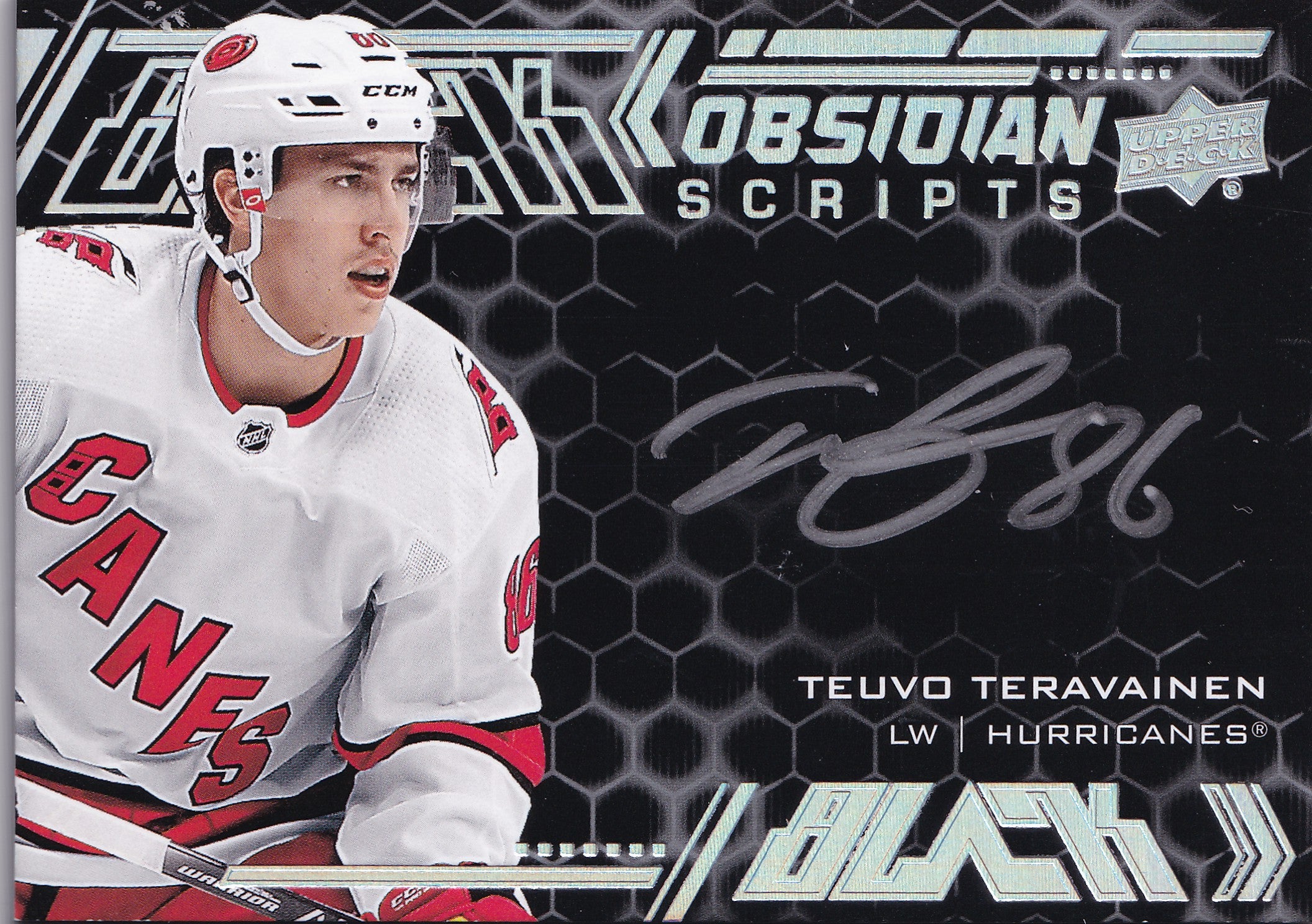 Teuvo Teräväinen 2020–21 SPx UD Black Obsidian Scripts Autograph #OS-TT – Carolina Hurricanes