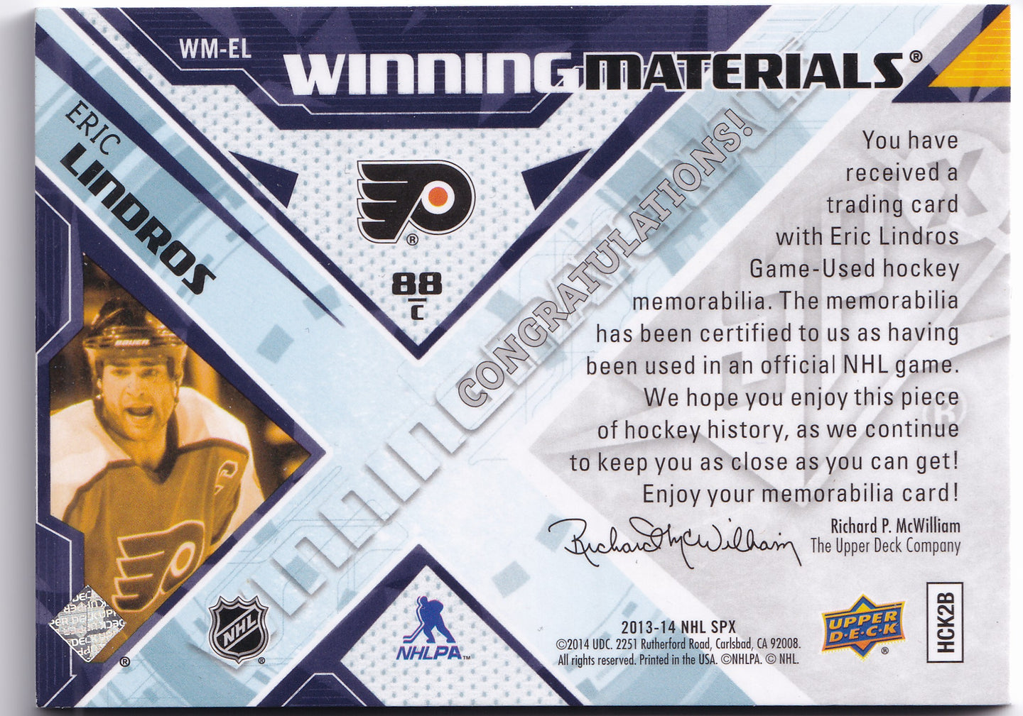 Eric Lindros 2013-14 SPx Winning Materials Dual Game-Used Stick #WM-EL