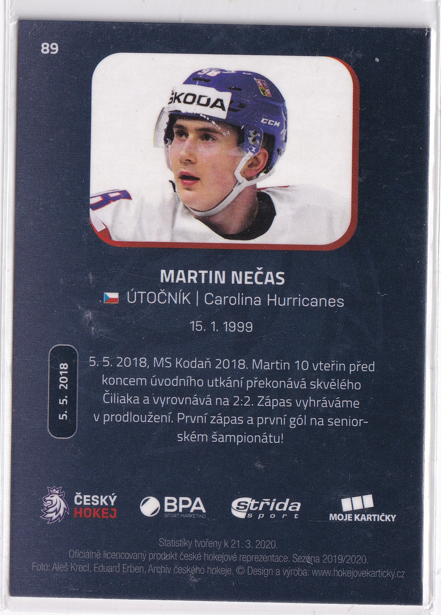 Martin Nečas 2019–20 Moje Kartičky Národní tým – Game Dated Moment #89
