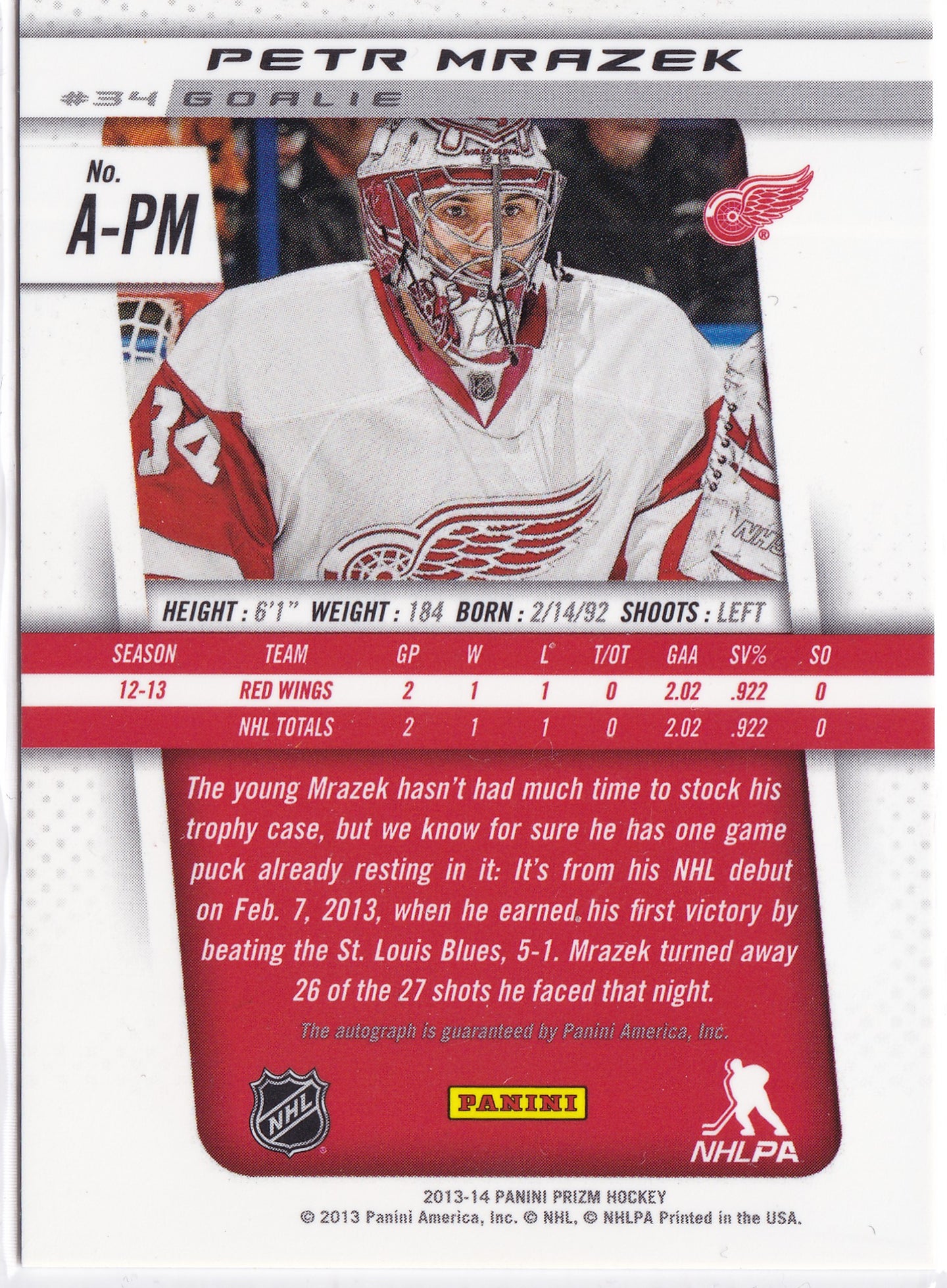 Petr Mrázek 2013–14 Panini Prizm Rookie Autograph #A-PM