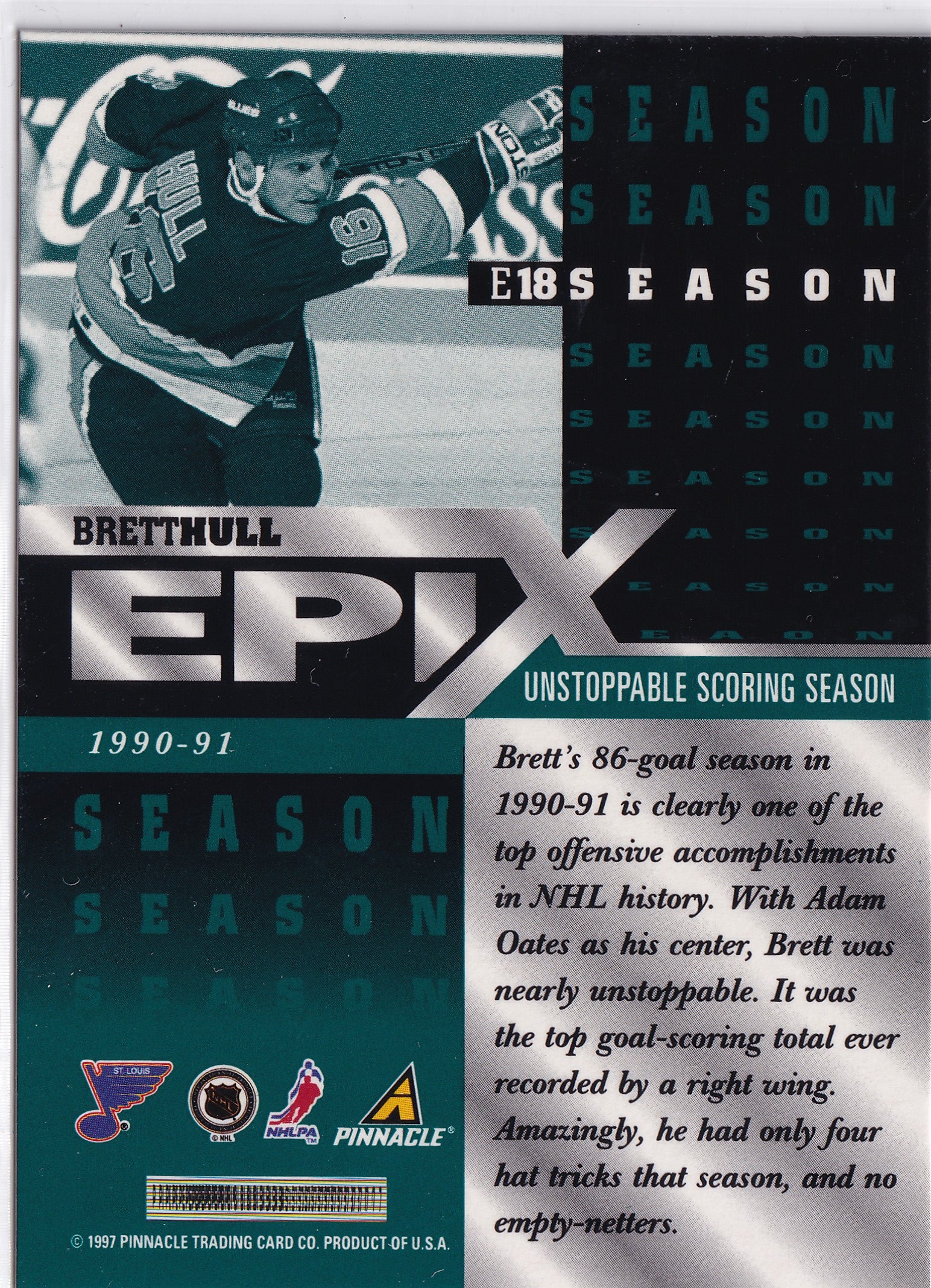 Brett Hull 1997–98 Pinnacle Epix Season Emerald #E18 – St. Louis Blues