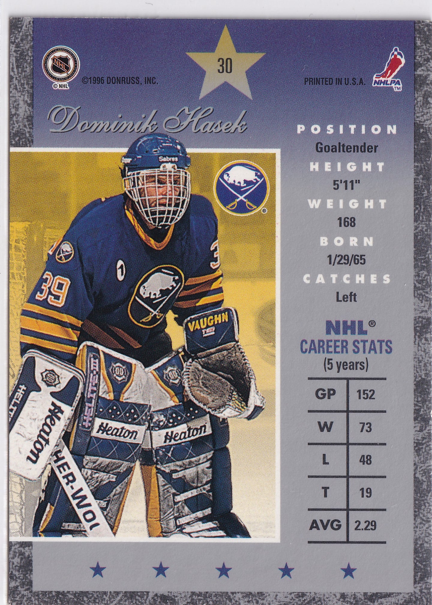 Dominik Hašek 1995–96 Donruss Elite #30 – Buffalo Sabres