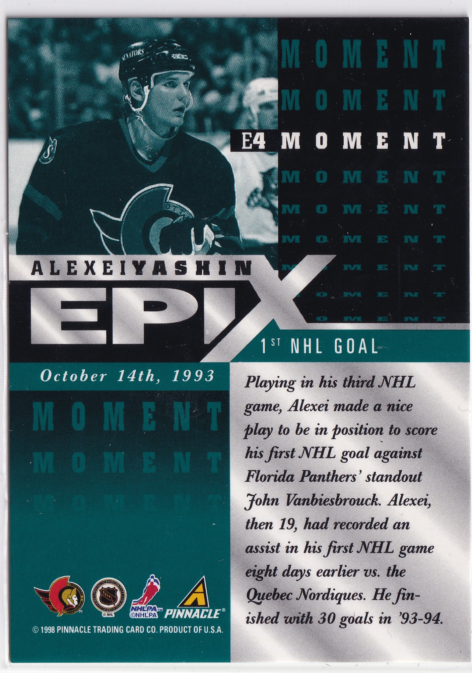 Alexei Yashin 1997–98 Pinnacle Epix Emerald Moment #E4 – Ottawa Senators