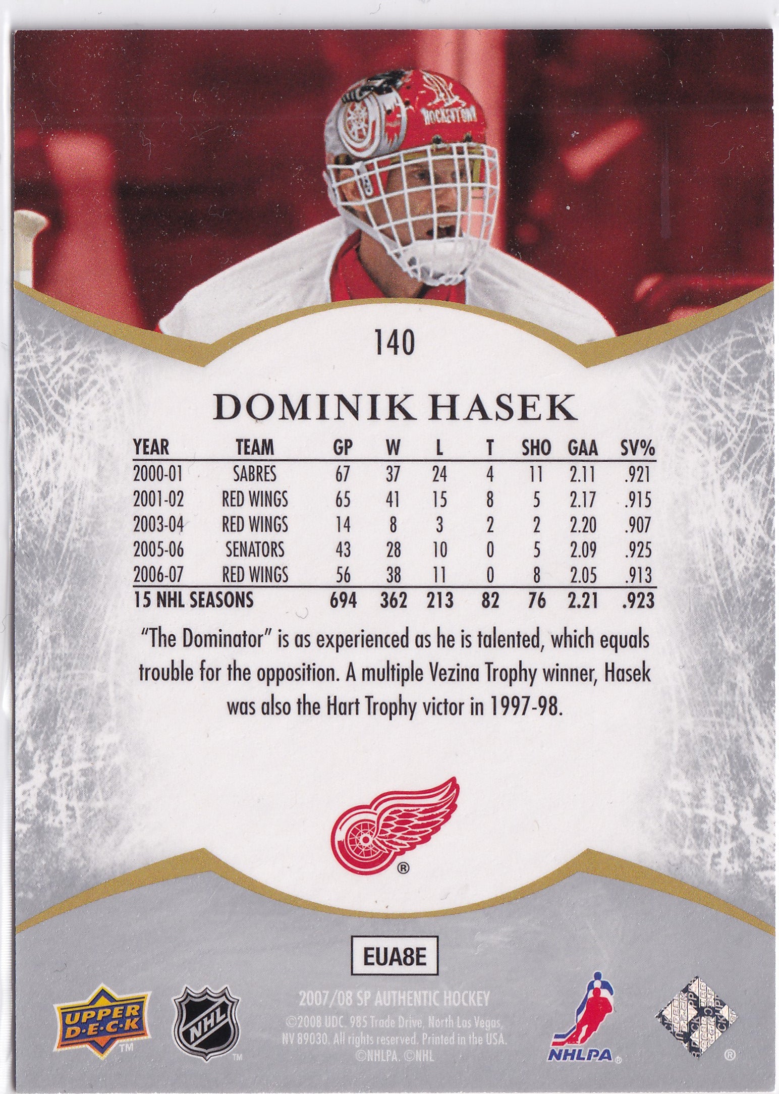 Dominik Hašek 2007-08 SP Authentic SP Notables /1999 #39 – 1307/1999