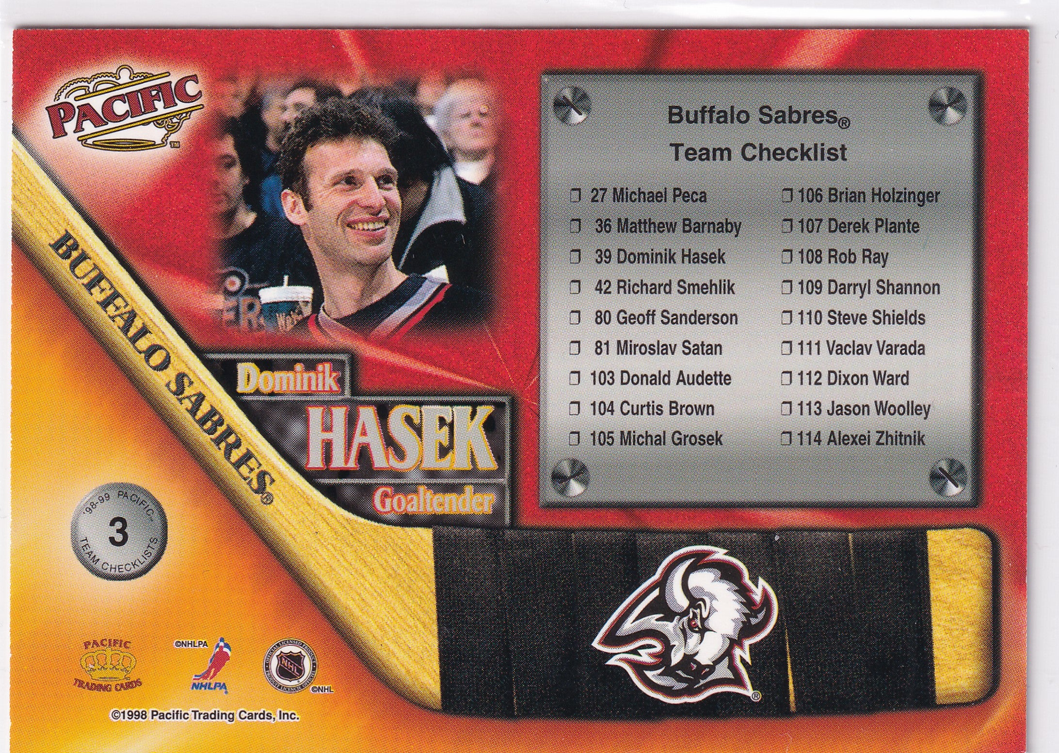 Dominik Hašek 1998–99 Pacific Team Checklists #3 – Buffalo Sabres