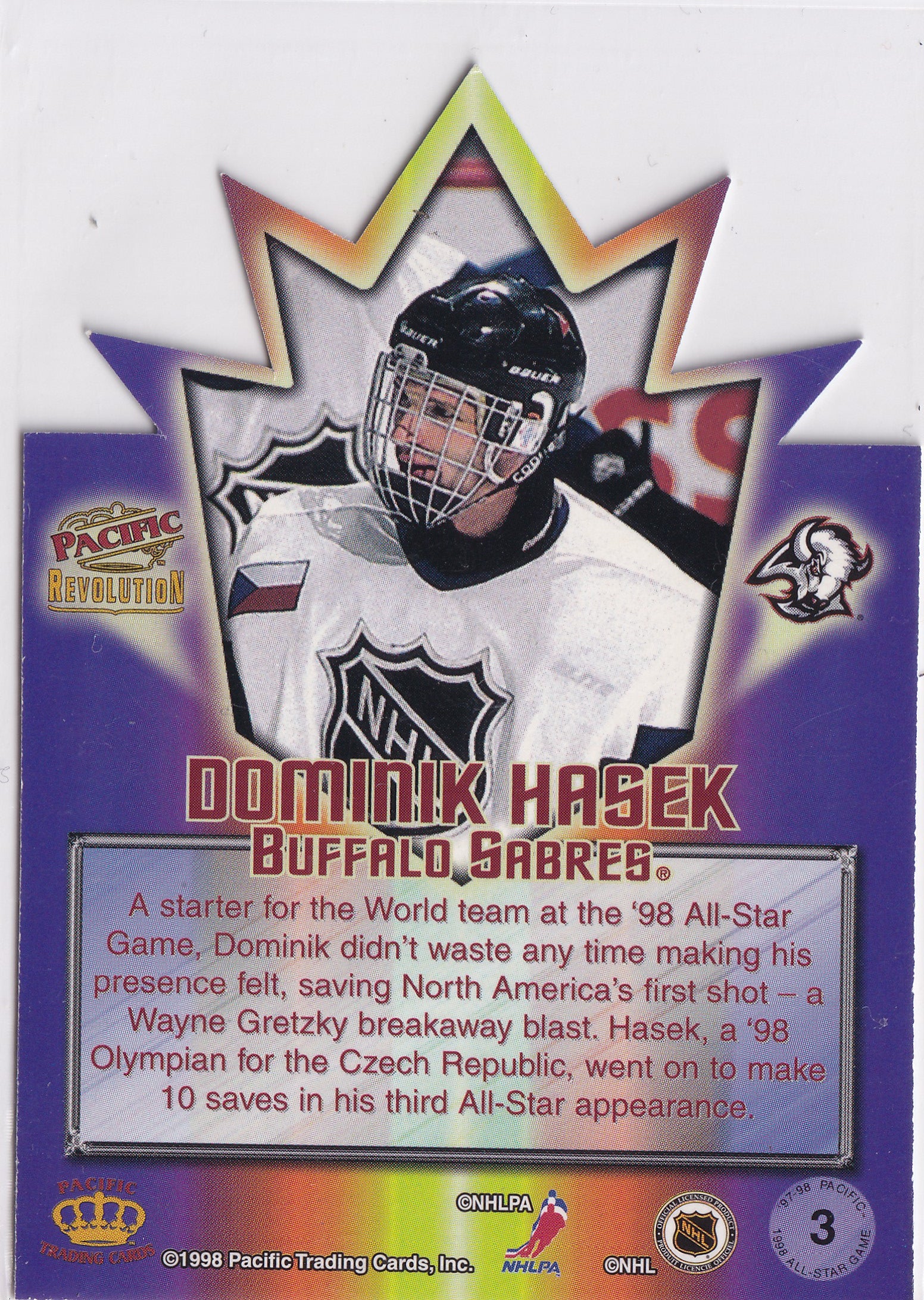 Dominik Hašek 1997–98 Pacific Revolution 1998 All-Star Game Die-Cuts #3 – Buffalo Sabres