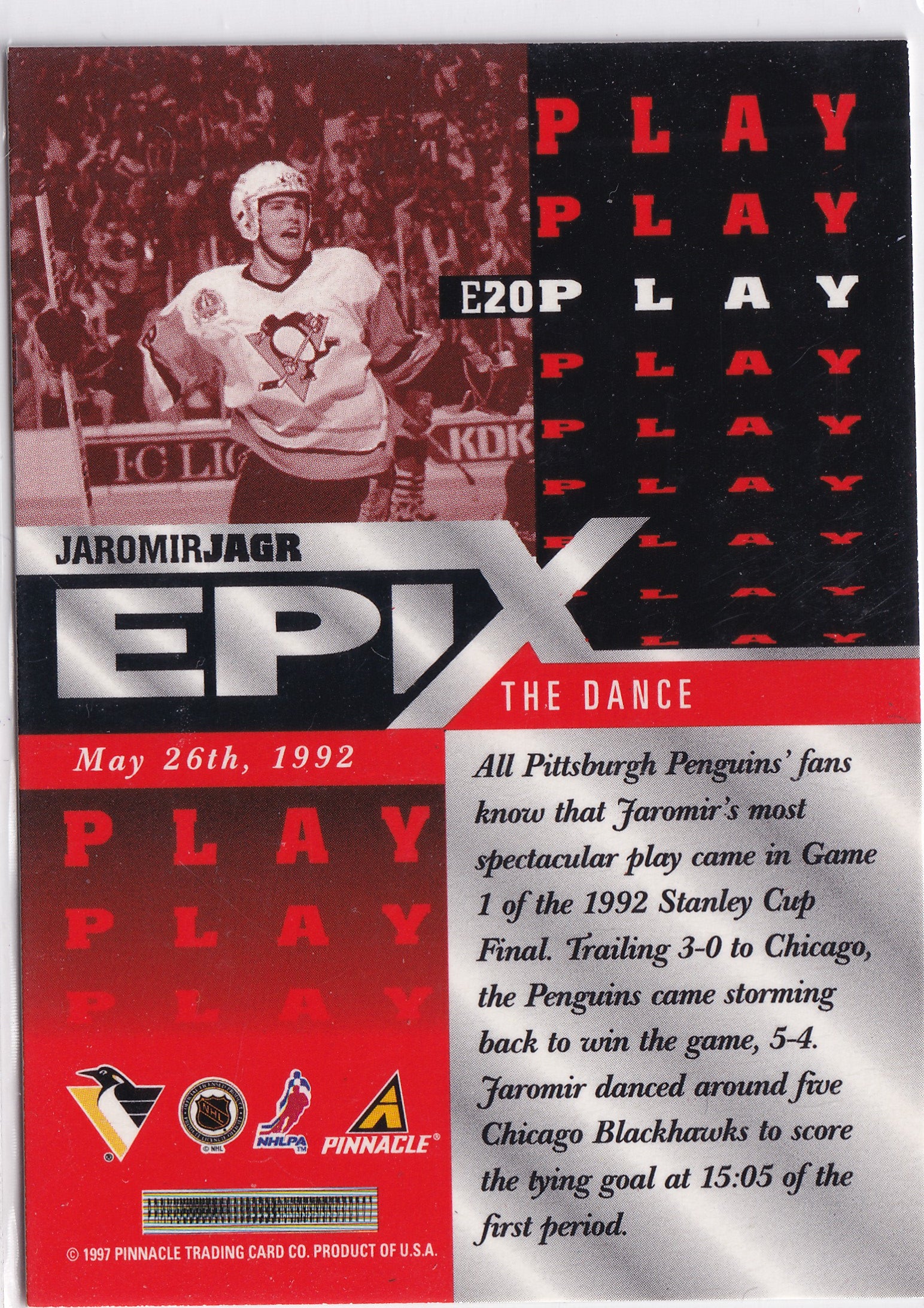 Jaromír Jágr 1997–98 Pinnacle Epix Orange Play #E20 – Pittsburgh Penguins