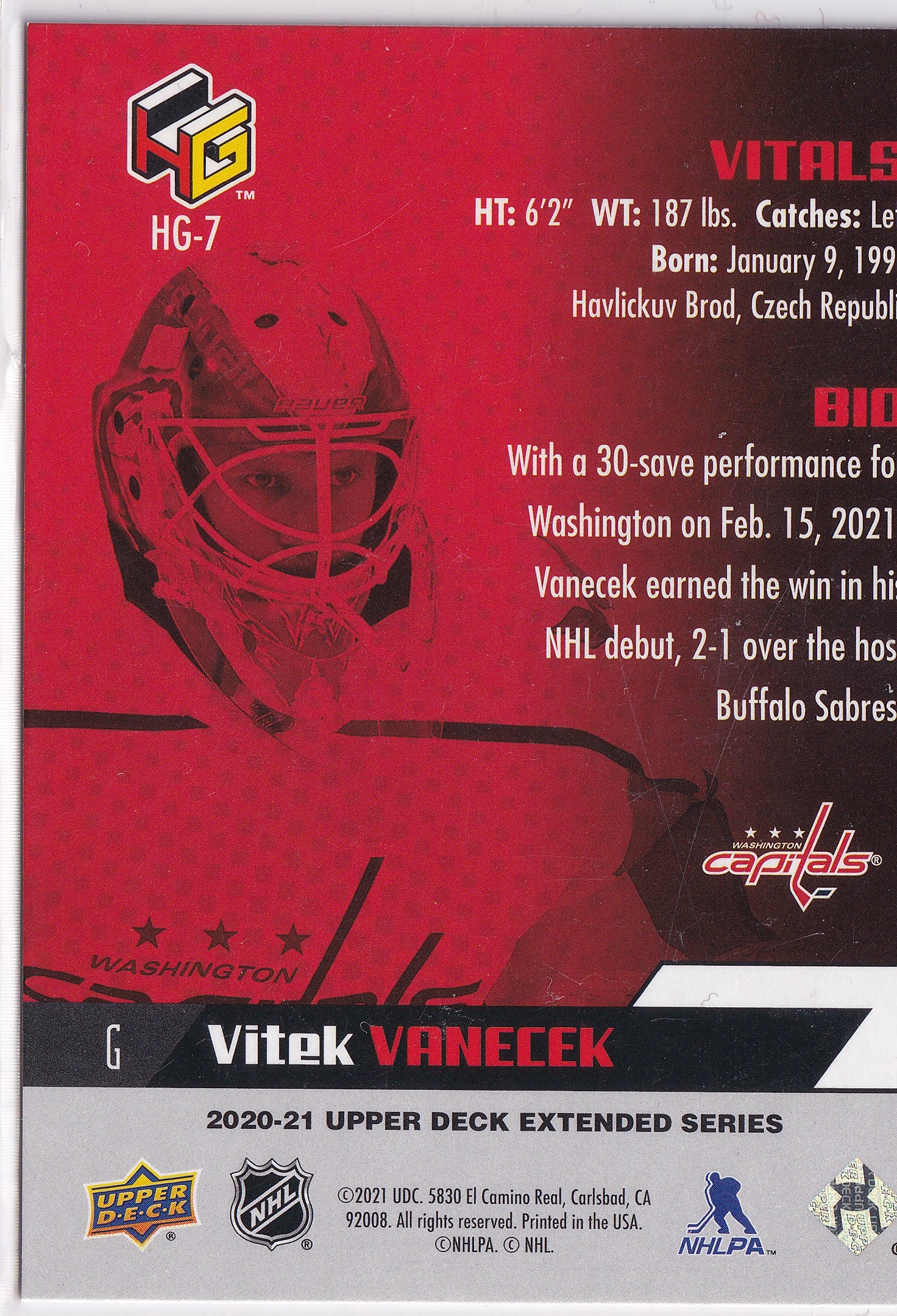 Vítek Vaněček 2020-21 Upper Deck Extended Series HoloGrFX Rookies Gold #HG-7