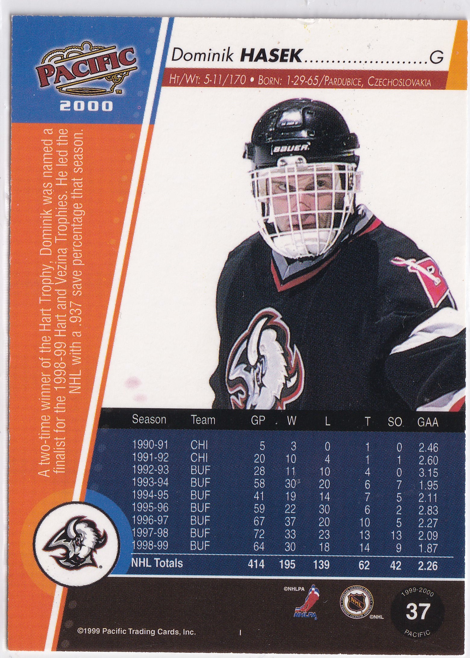Dominik Hašek 1999-00 Pacific Omega #37