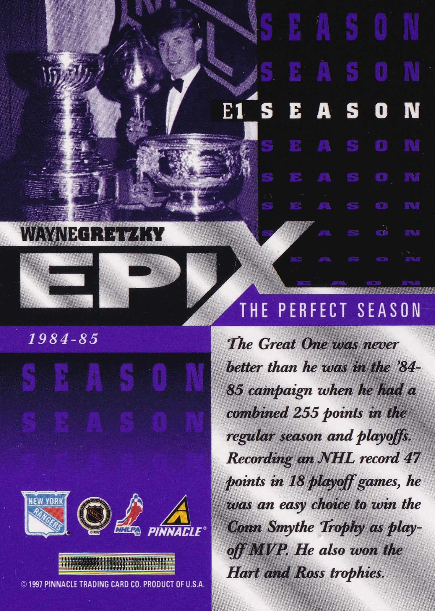 Wayne Gretzky 1997–98 Pinnacle Epix Season Purple #E1 – New York Rangers