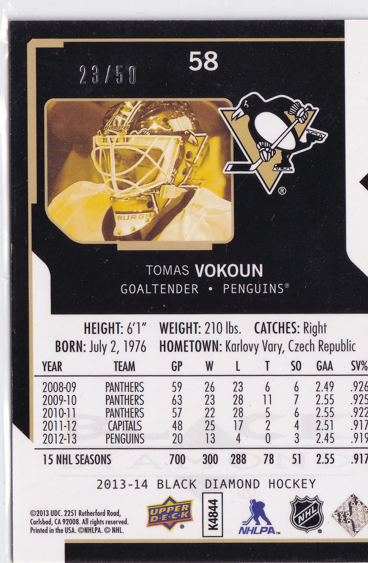 Tomáš Vokoun 2013-14 Black Diamond Ruby /50 #58 – 23/50