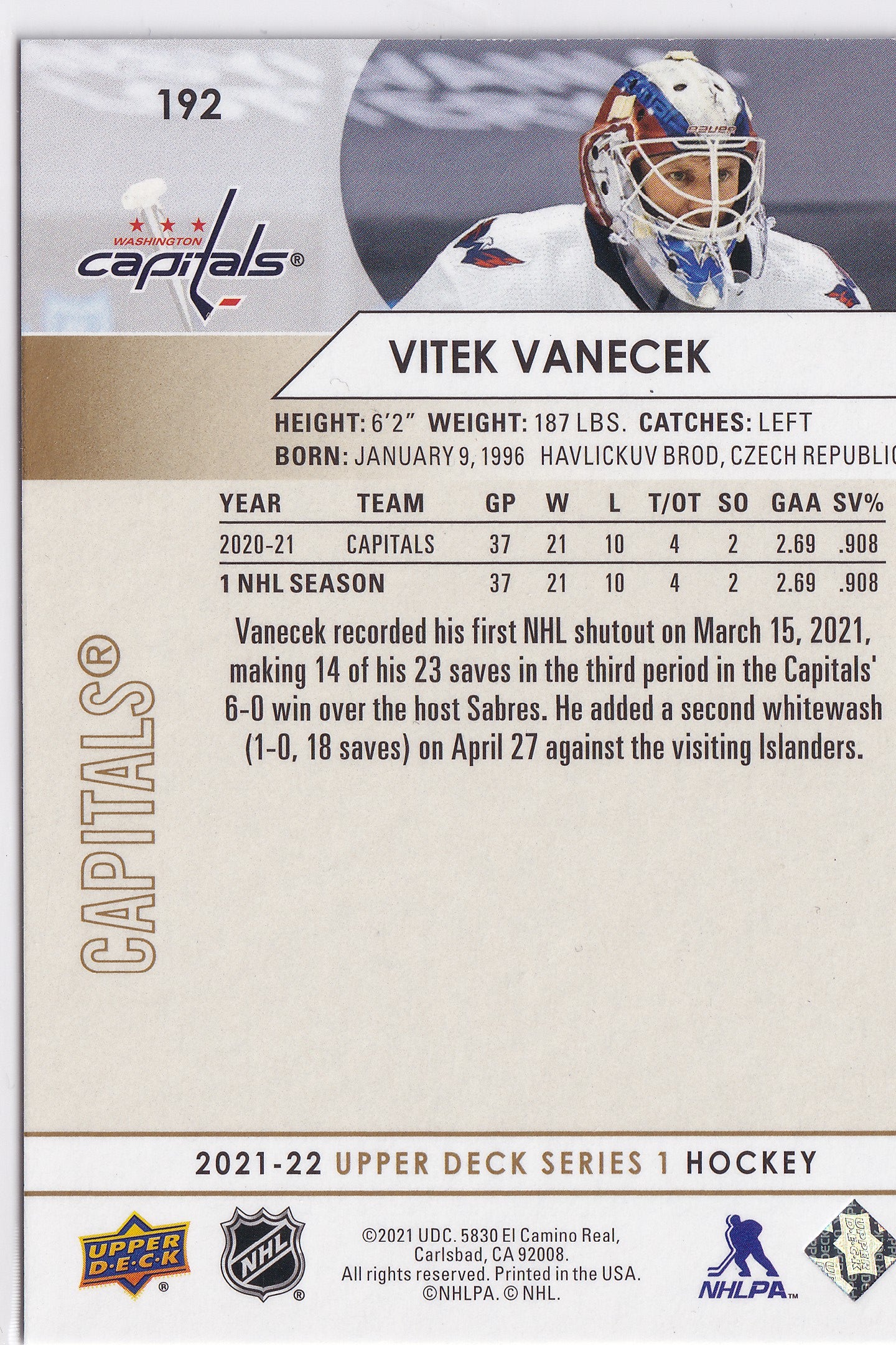 Vítek Vaněček 2021-22 Upper Deck Series 1 #192