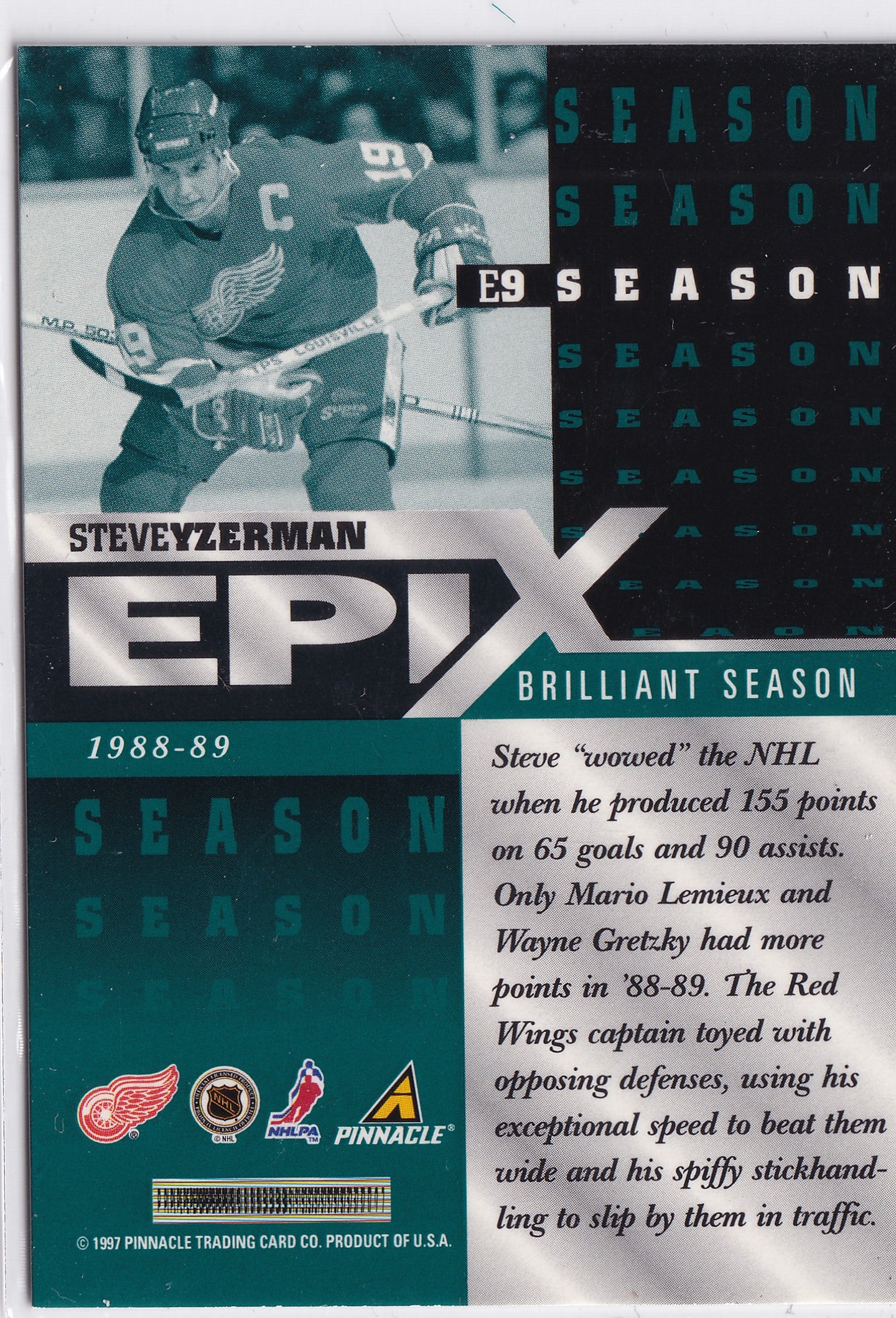 Steve Yzerman 1997–98 Pinnacle Epix Season Emerald #E9 – Detroit Red Wings
