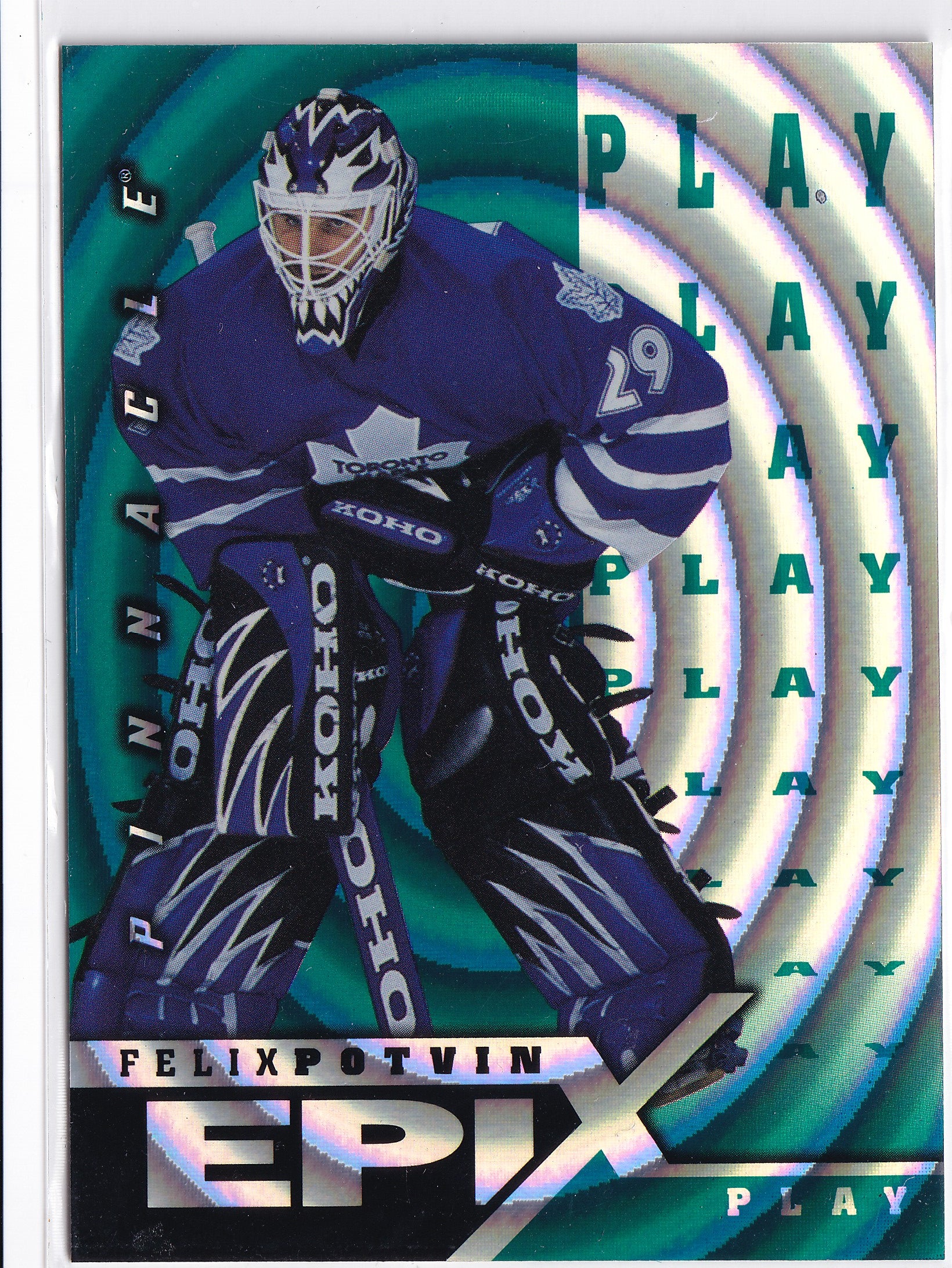 Felix Potvin 1997–98 Pinnacle Epix Play Emerald #E11 – Toronto Maple Leafs