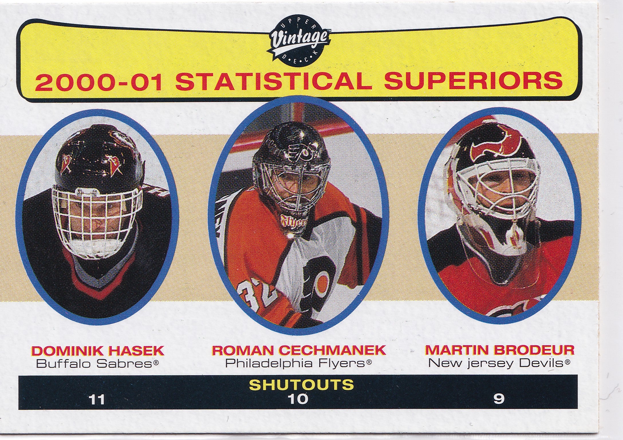 Dominik Hašek, Roman Čechmánek & Martin Brodeur 2001-02 Upper Deck Vintage Statistical Superiors #270